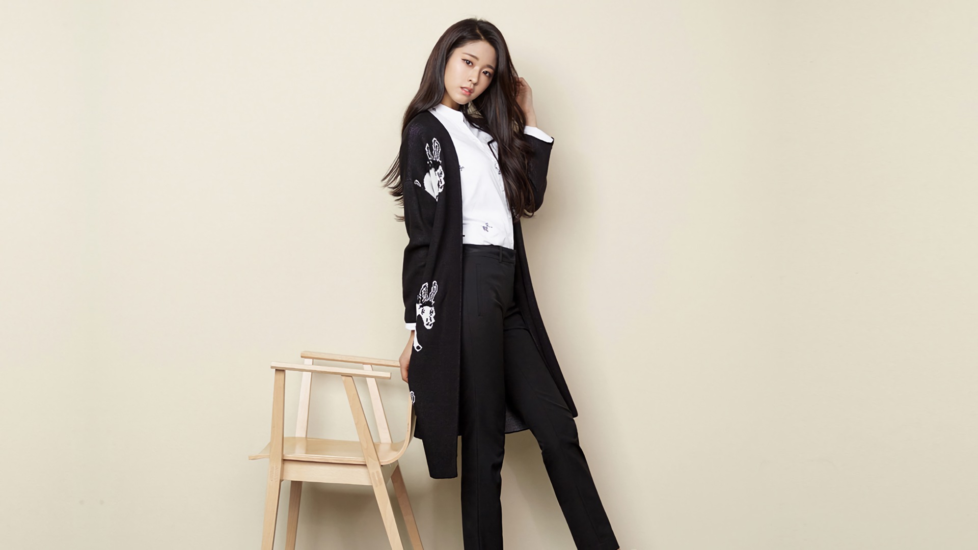 Women Korean Model Asian Black Outfits Seolhyun 1920x1080
