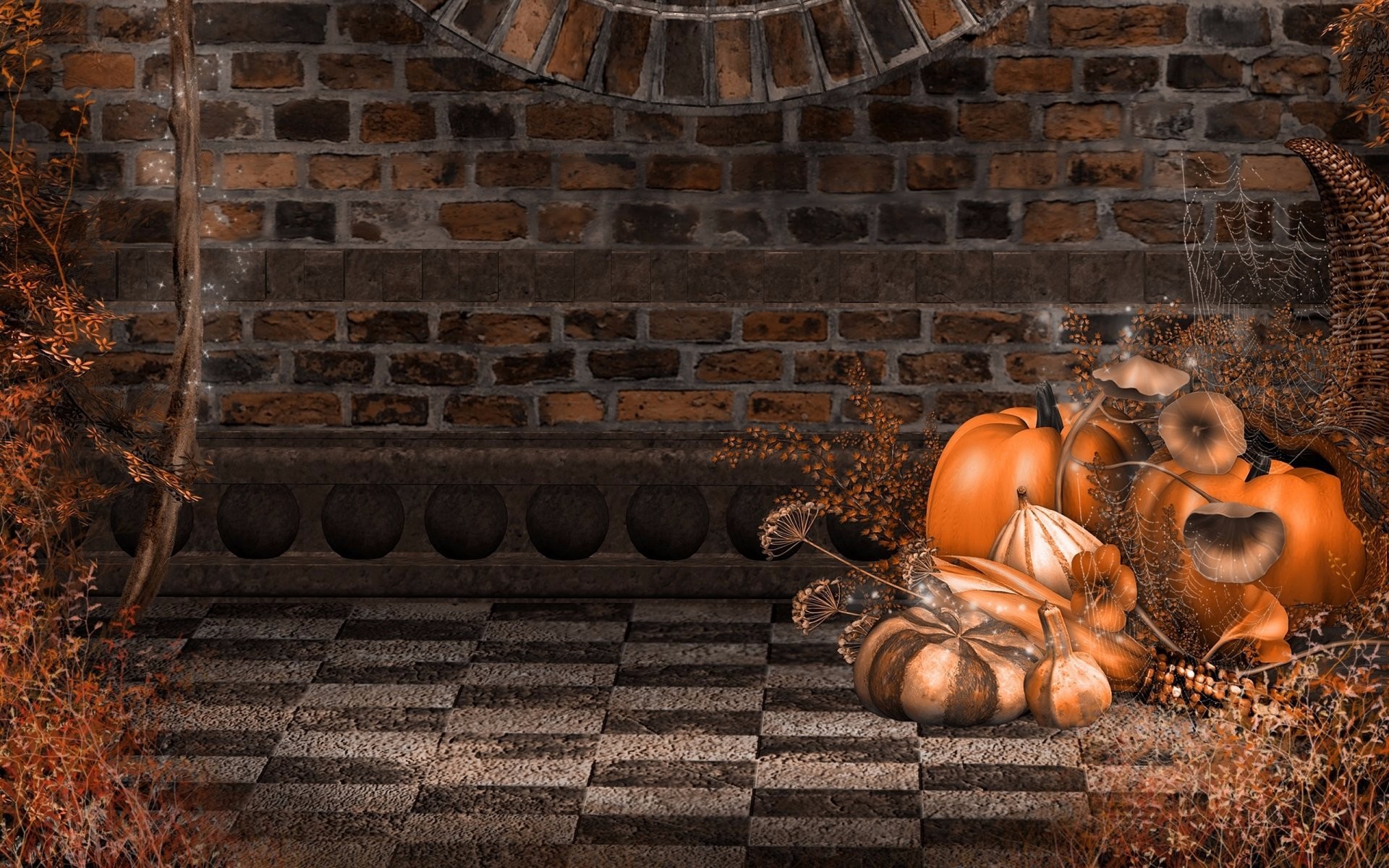 Artistic Fall Brick Pumpkin Gourd 1920x1200