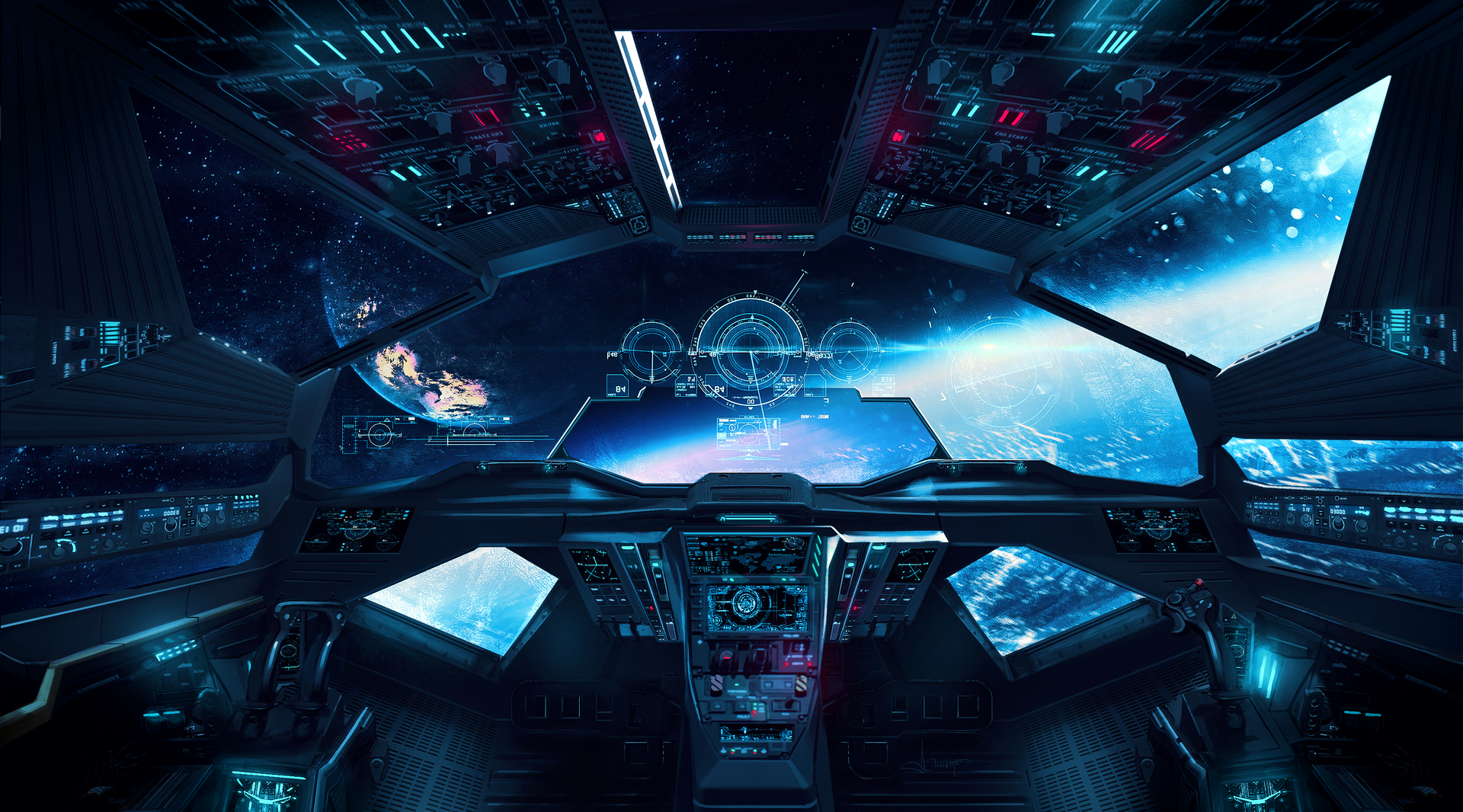 Cockpit Artwork Digital Art Illustration Luciano Neves Space Planet Spaceship 1920x1066