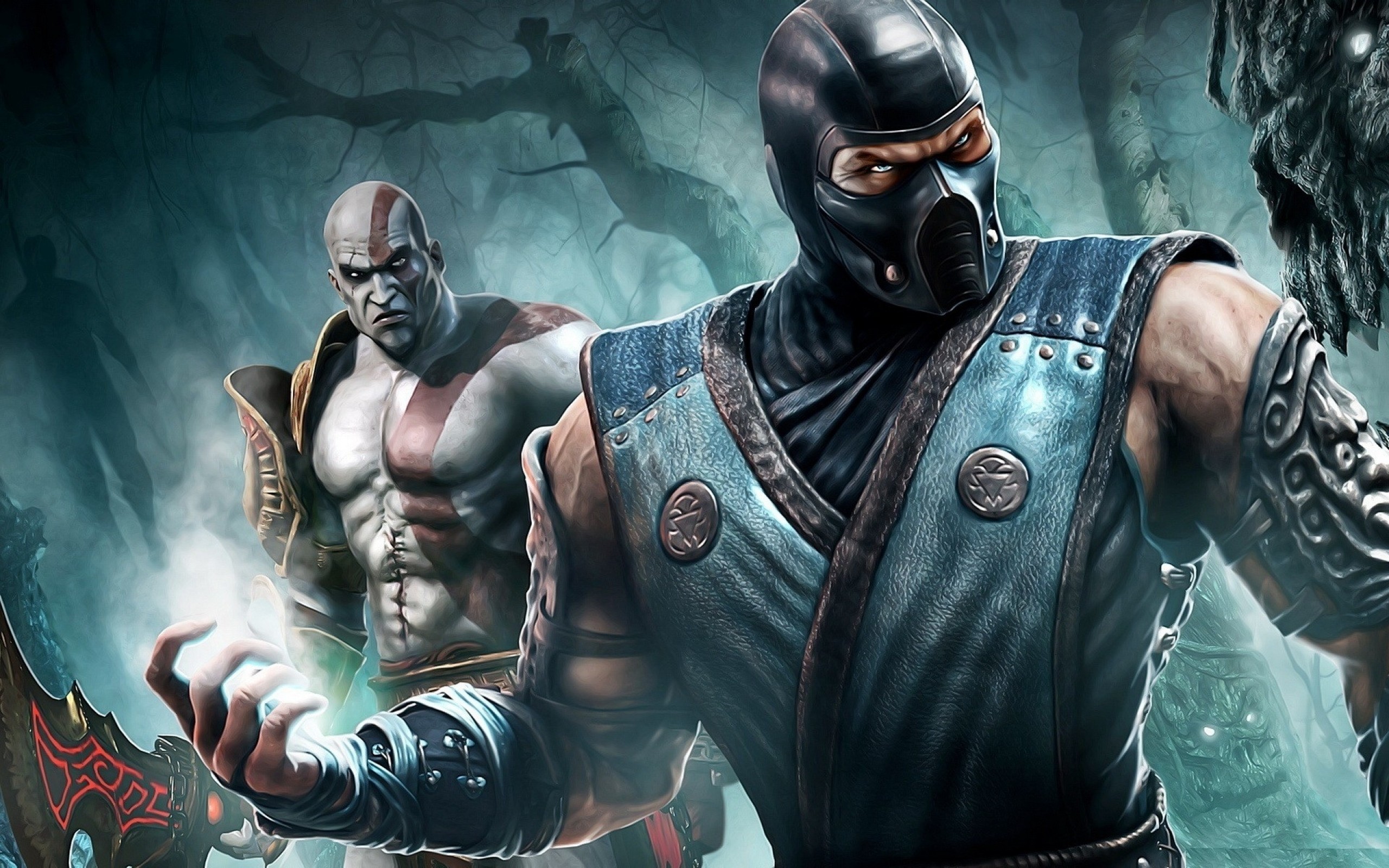 God Of War Mortal Kombat Sub Zero Sub Zero Kratos 2560x1600