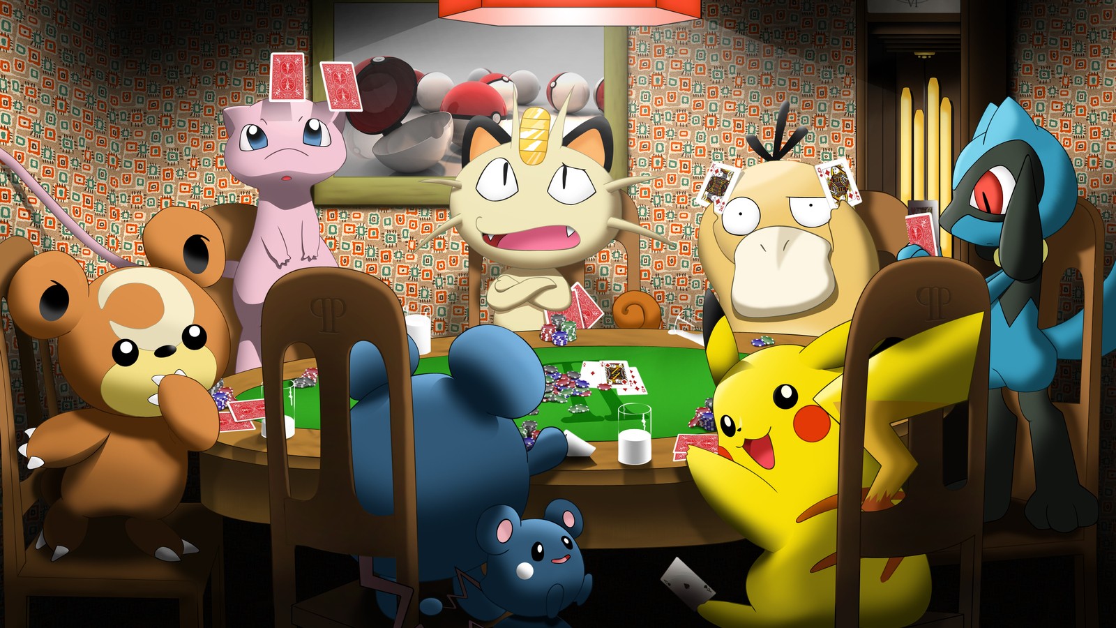 Pokemon Pikachu Mew Meowth Riolu Poker Video Games 1600x900