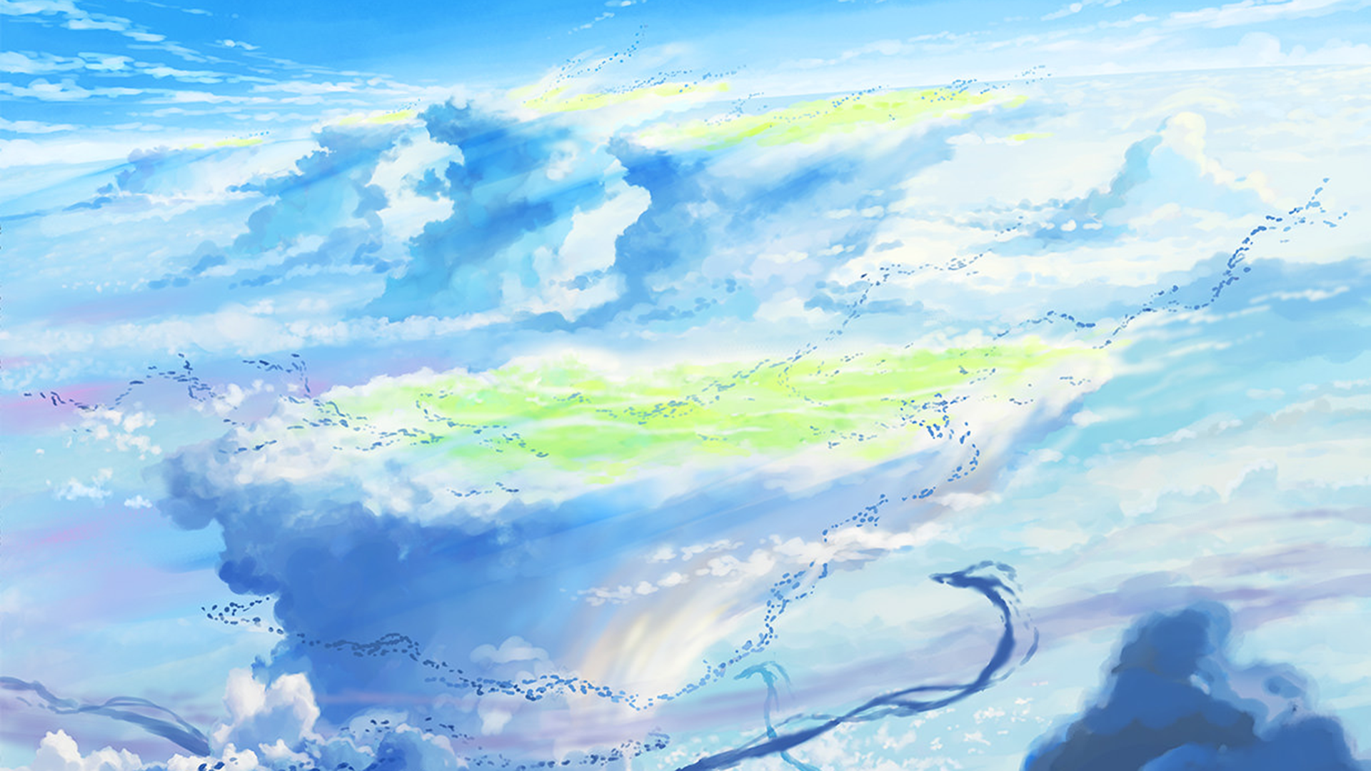 Weathering With You Makoto Shinkai Anime Blue Sky Clouds Cyan Light Blue 1920x1080
