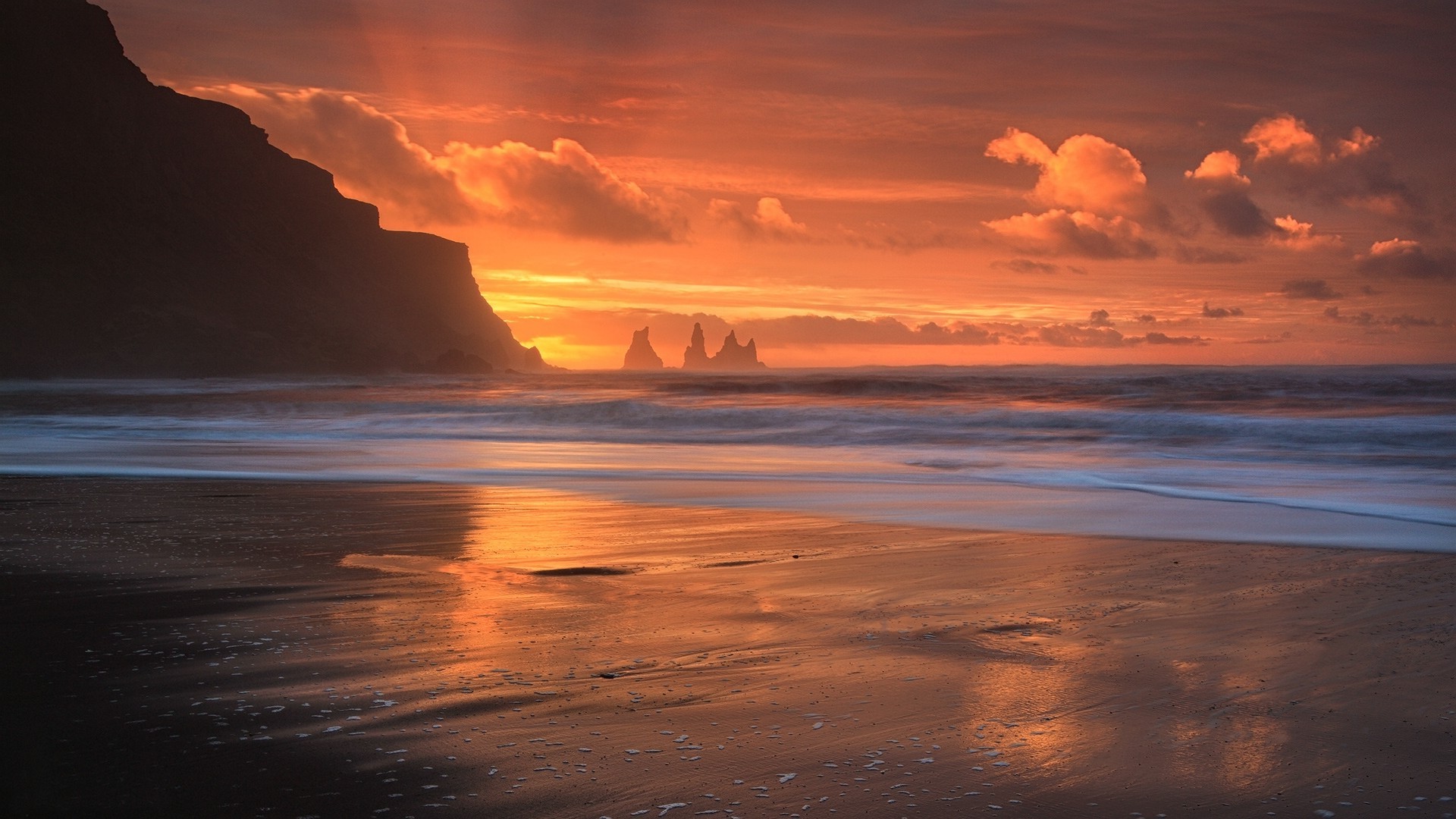 Sea Clouds Sunset Waves Nature Landscape Photography Orange 1920x1080