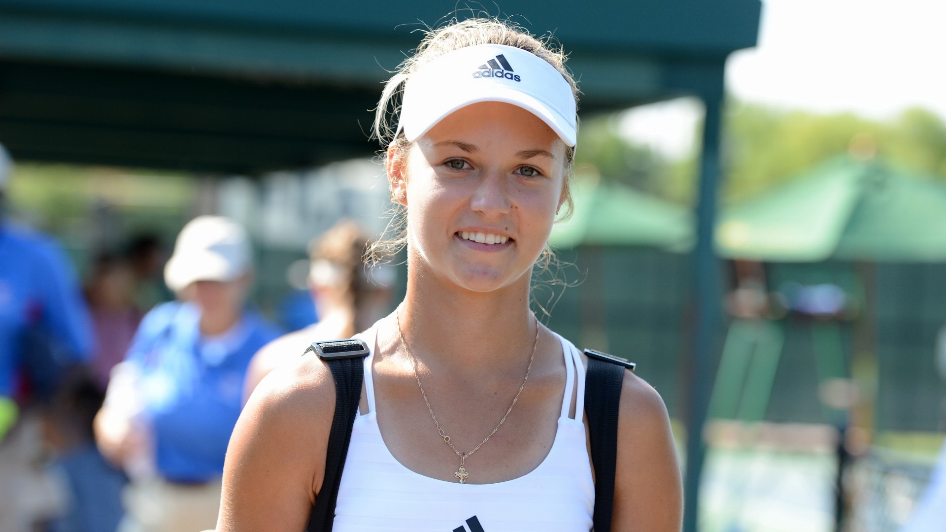 Anna Kalinskaya Women Tennis Player Blue Eyes Sportswear Blonde Looking At Viewer Smiling 1920x1080