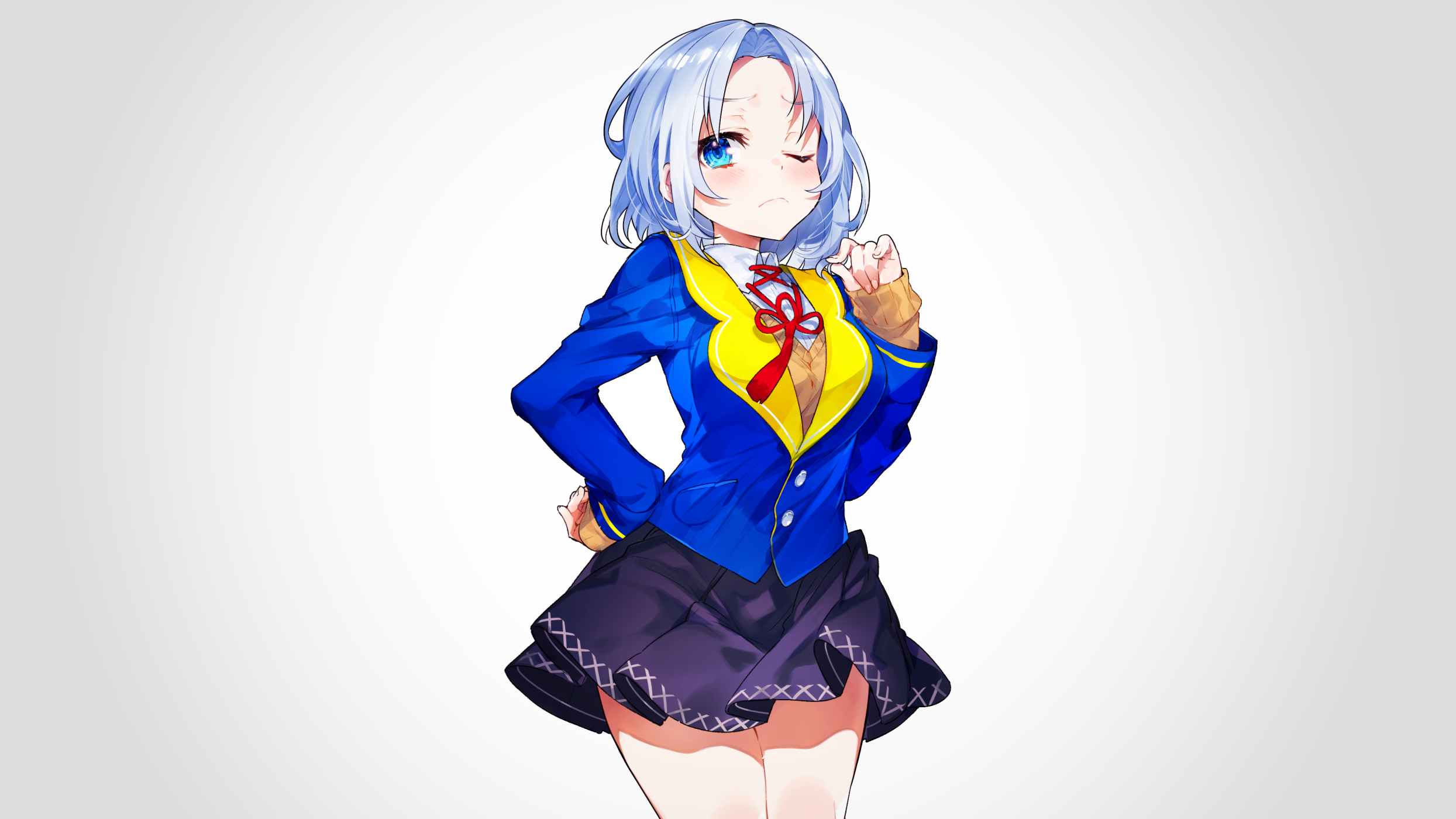 Anime Girls Original Characters Anime White Hair Blue Eyes Looking At Viewer Blushing Schoolgirl Sch 2489x1400