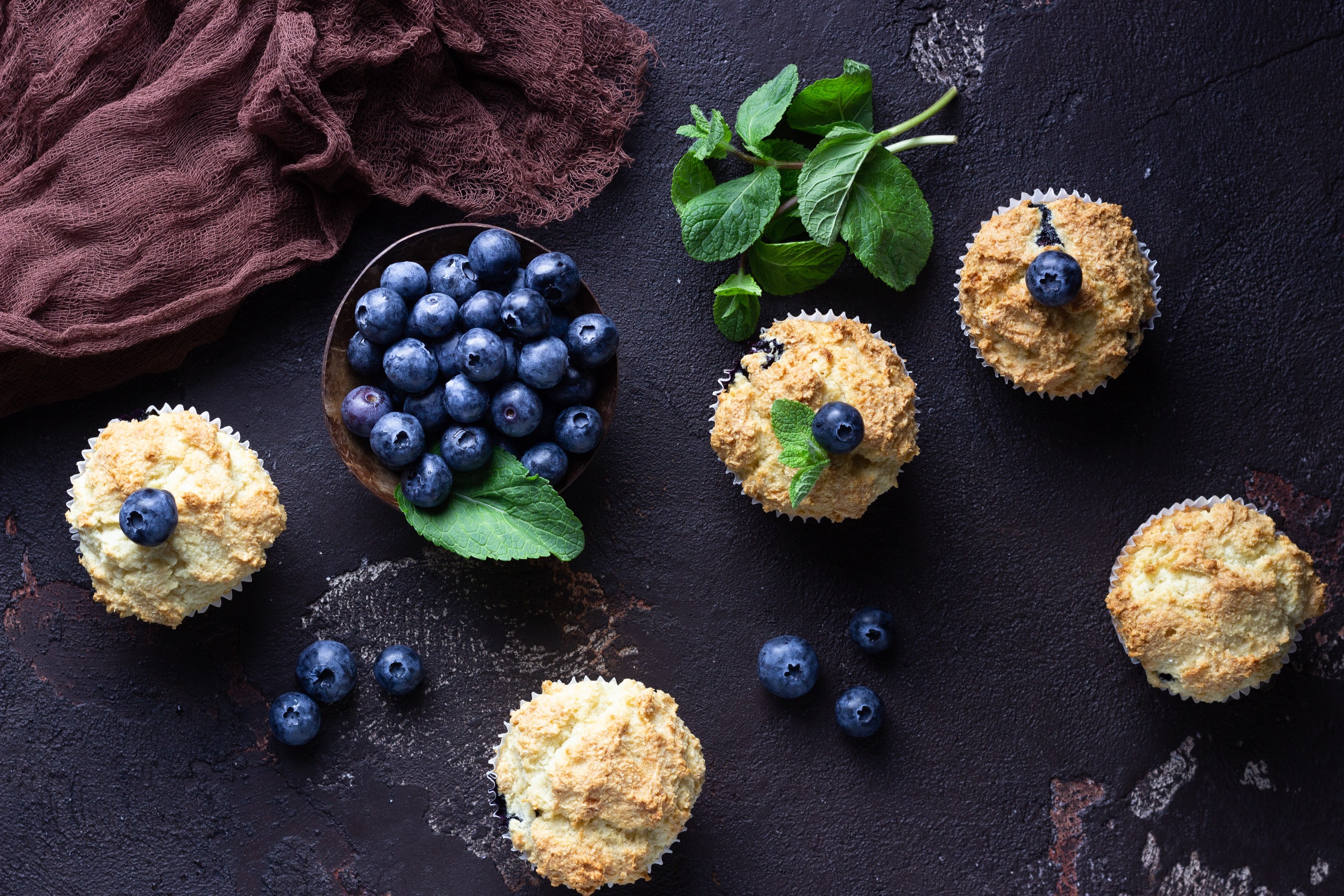 Food Berries Fruit Still Life Blueberries Mint Leaves Cupcakes 2560x1707