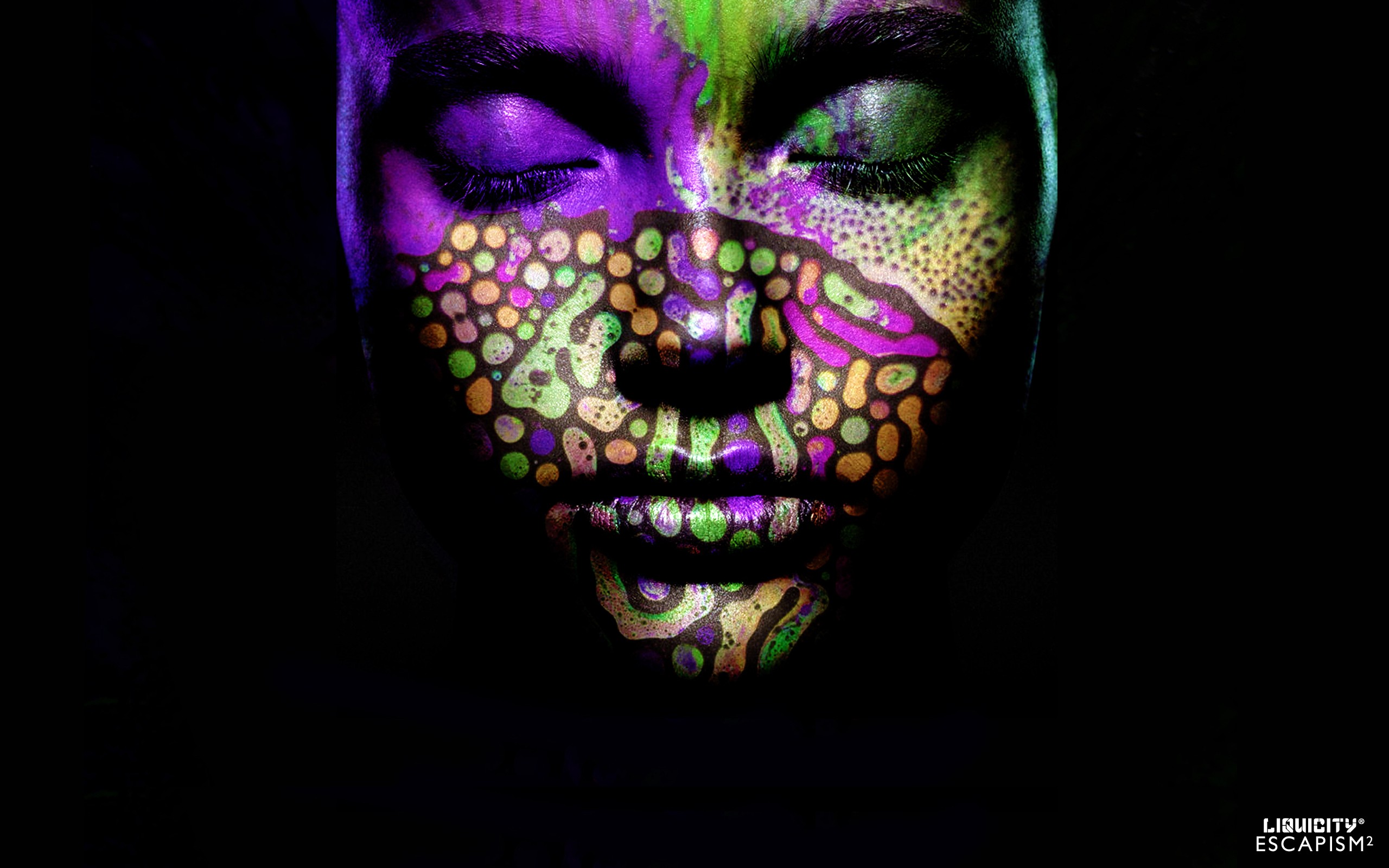 Liquicity Liquid Drum And Bass Drum And Bass Colorful Face Dark Closed Eyes Makeup Body Paint Simple 2560x1600