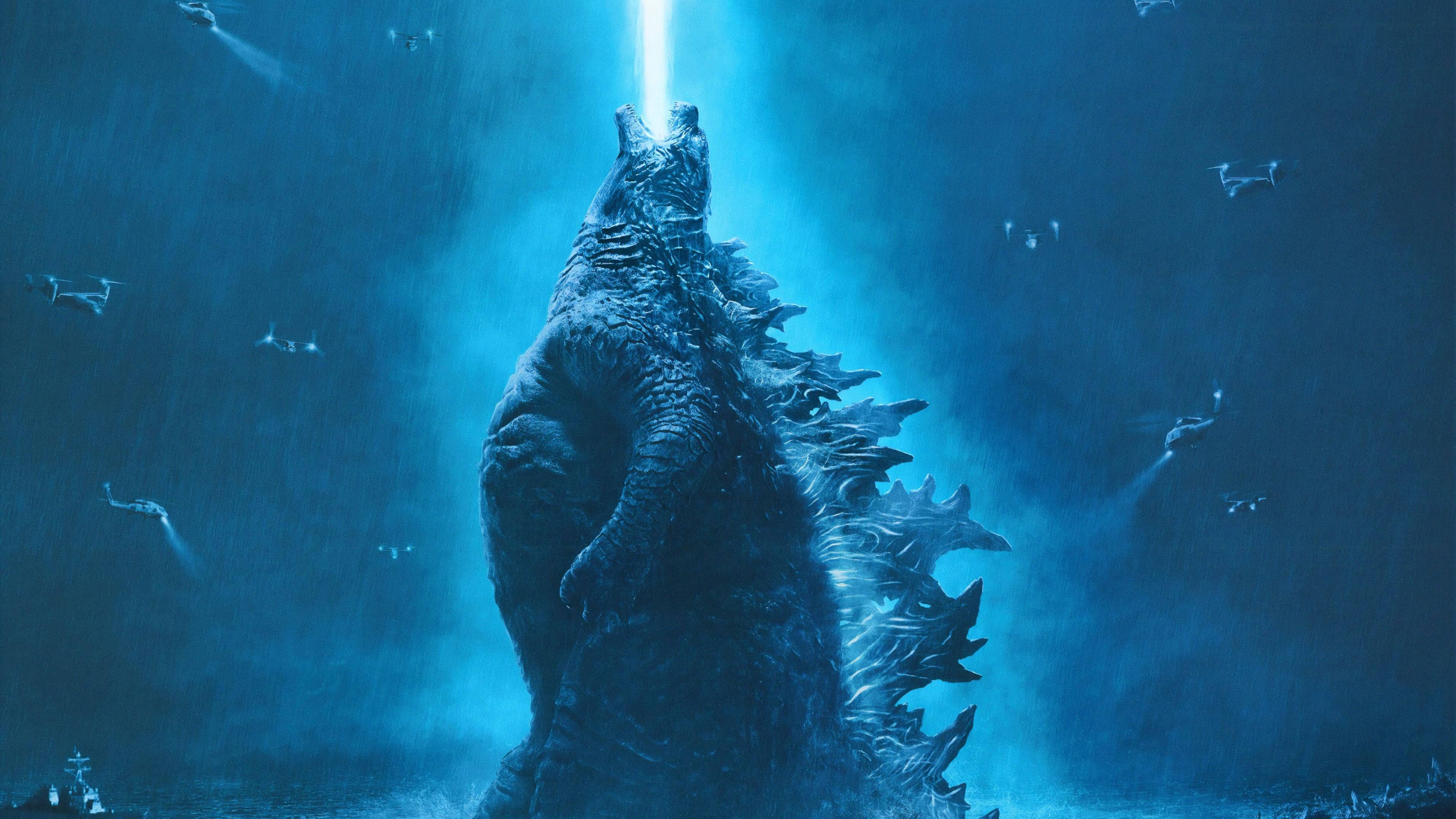 Godzilla King Of The Monsters Movies Blue 2019 Year Godzilla Creature Artwork Cyan 3840x2160