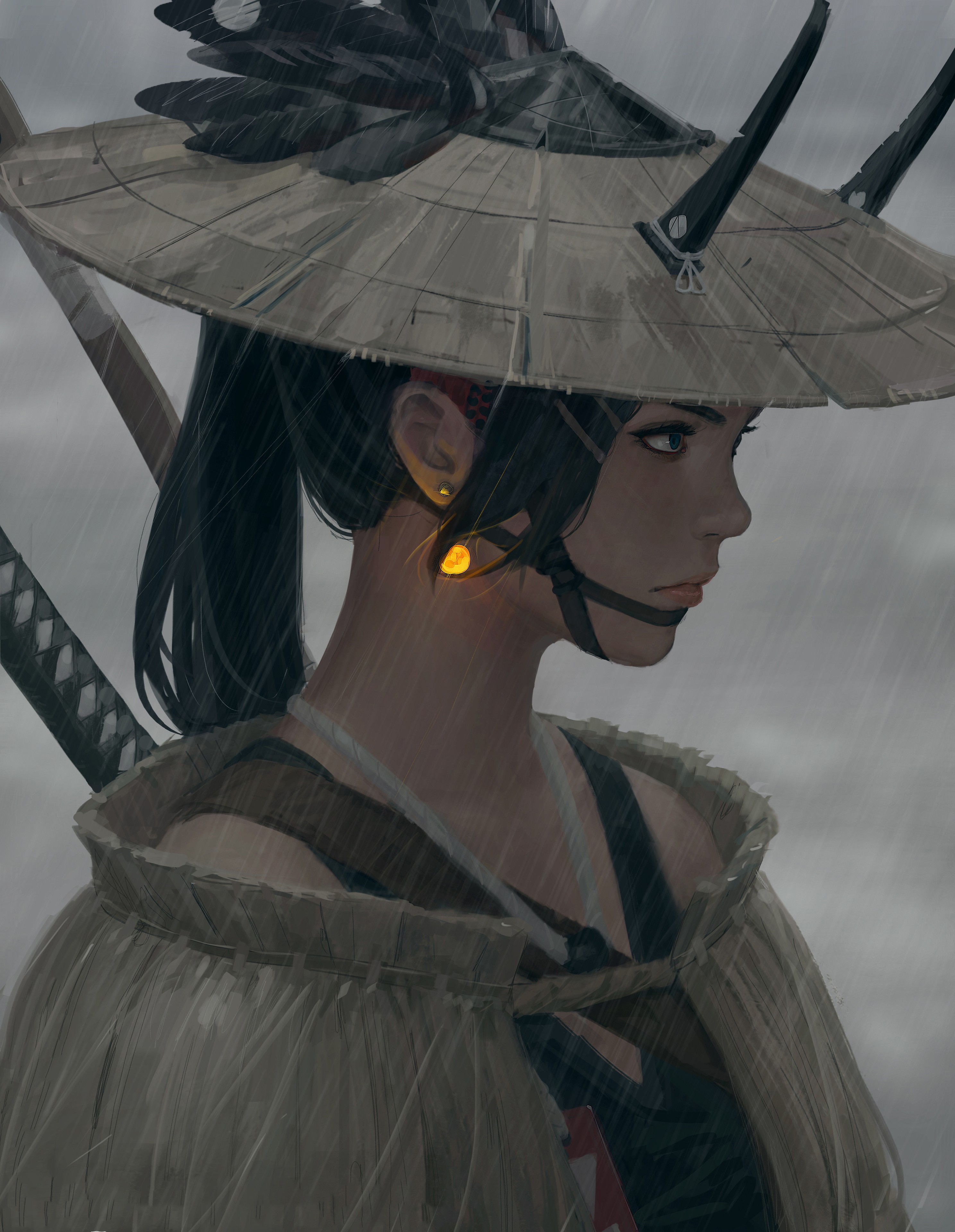 Original Characters Anime Girls 2D GUWEiZ Z W Gu Digital Art Samurai Female Warrior Katana Women Wit 2976x3840