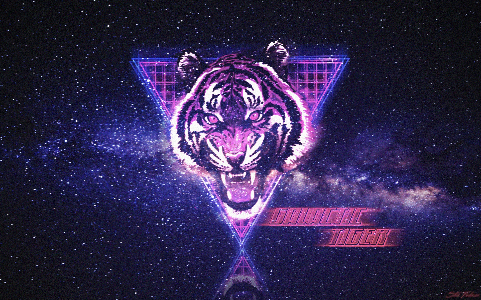 Tiger Space Neon Synthwave New Retro Wave Retrowave Typography Photoshop 1920x1200