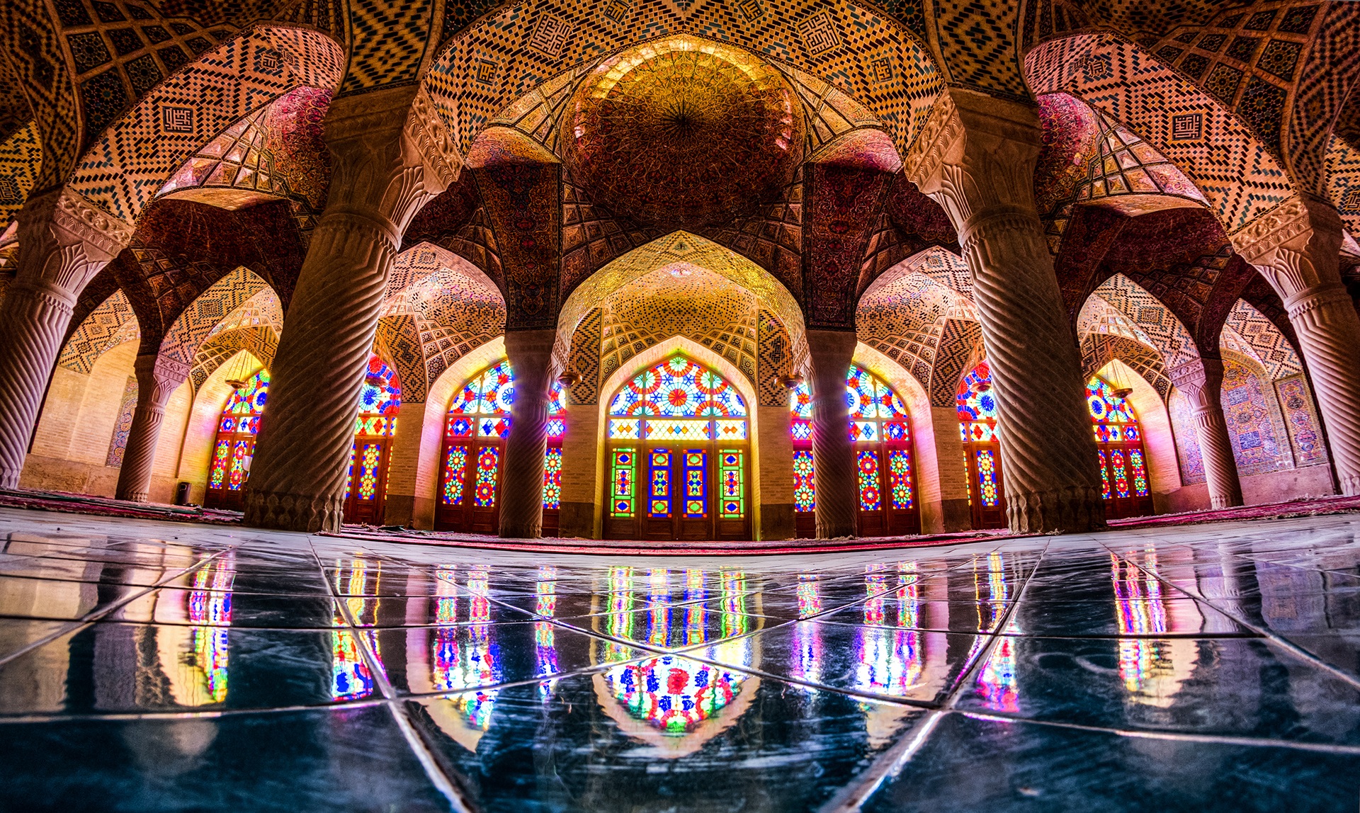 Nasir Al Mulk Mosque Mosque Islamic Architecture Architecture Colorful Reflection Iran 1920x1148