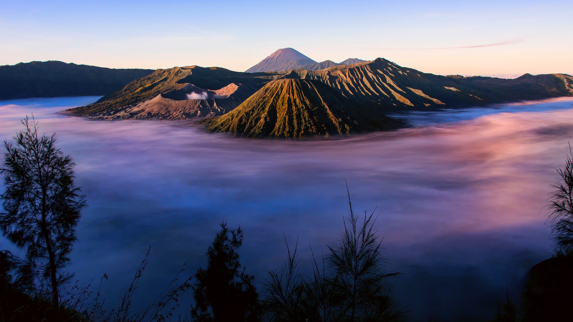 Landscape Mist Volcano Mount Bromo Indonesia 1920x1080