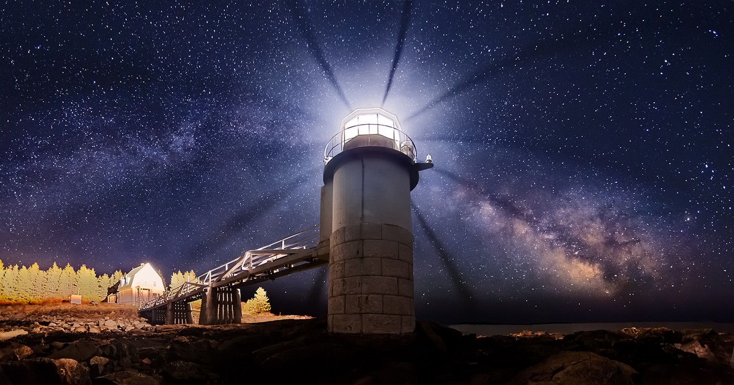 Maine Lighthouse Universe Starry Night Long Exposure Milky Way Landscape 1500x788