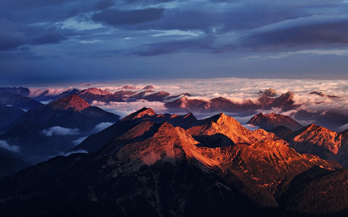 Nature Landscape Mountains Sunset Alps Clouds Sky Summit Summer Germany Forest 1400x875