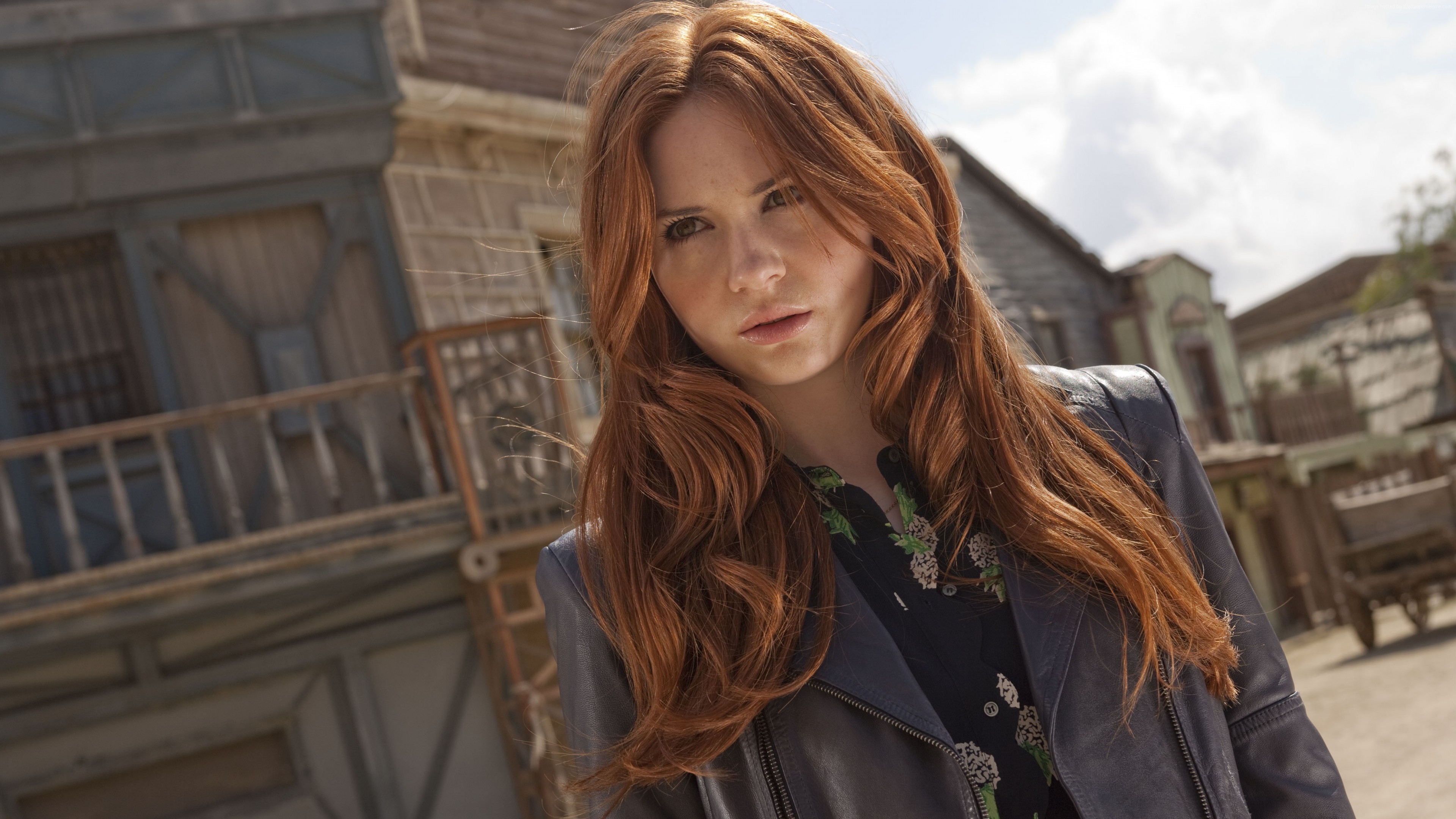 Karen Gillan Redhead Amy Pond Leather Jackets Long Hair Doctor Who Western 3840x2160