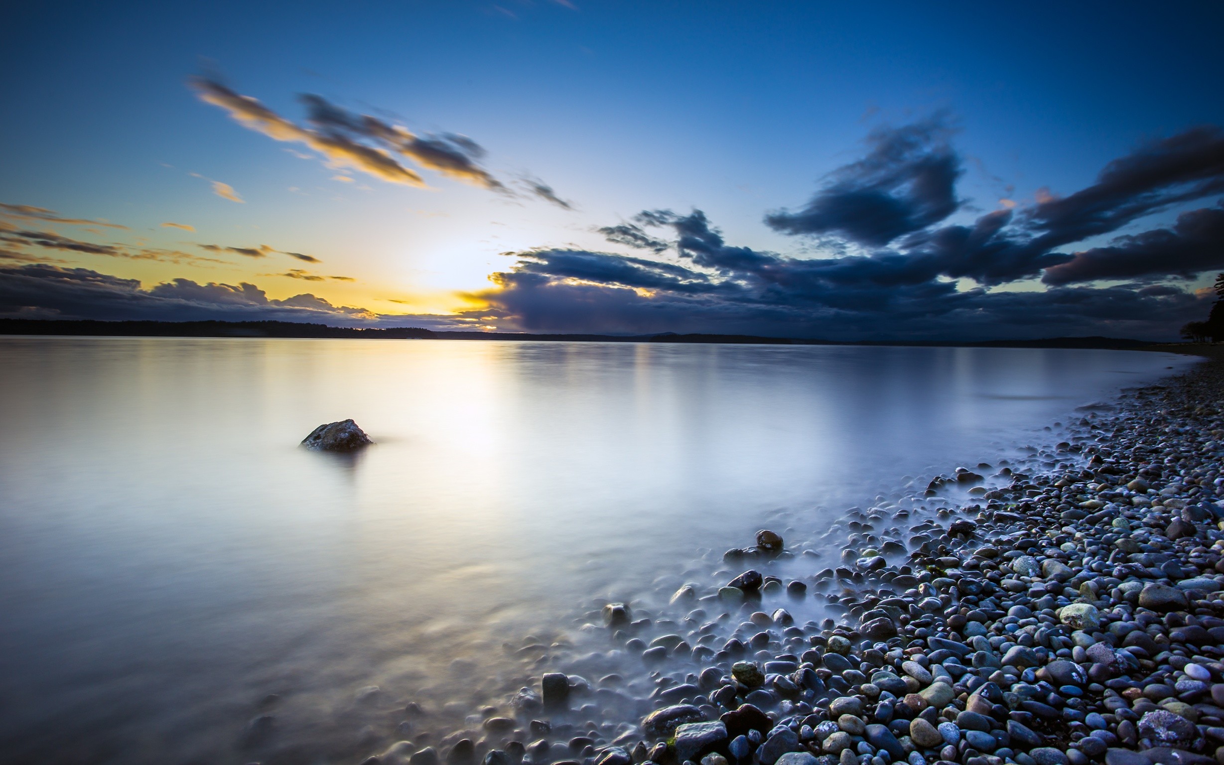 Sunset Pebbles Clouds Rock Seattle Beach Washington State Water 2457x1536