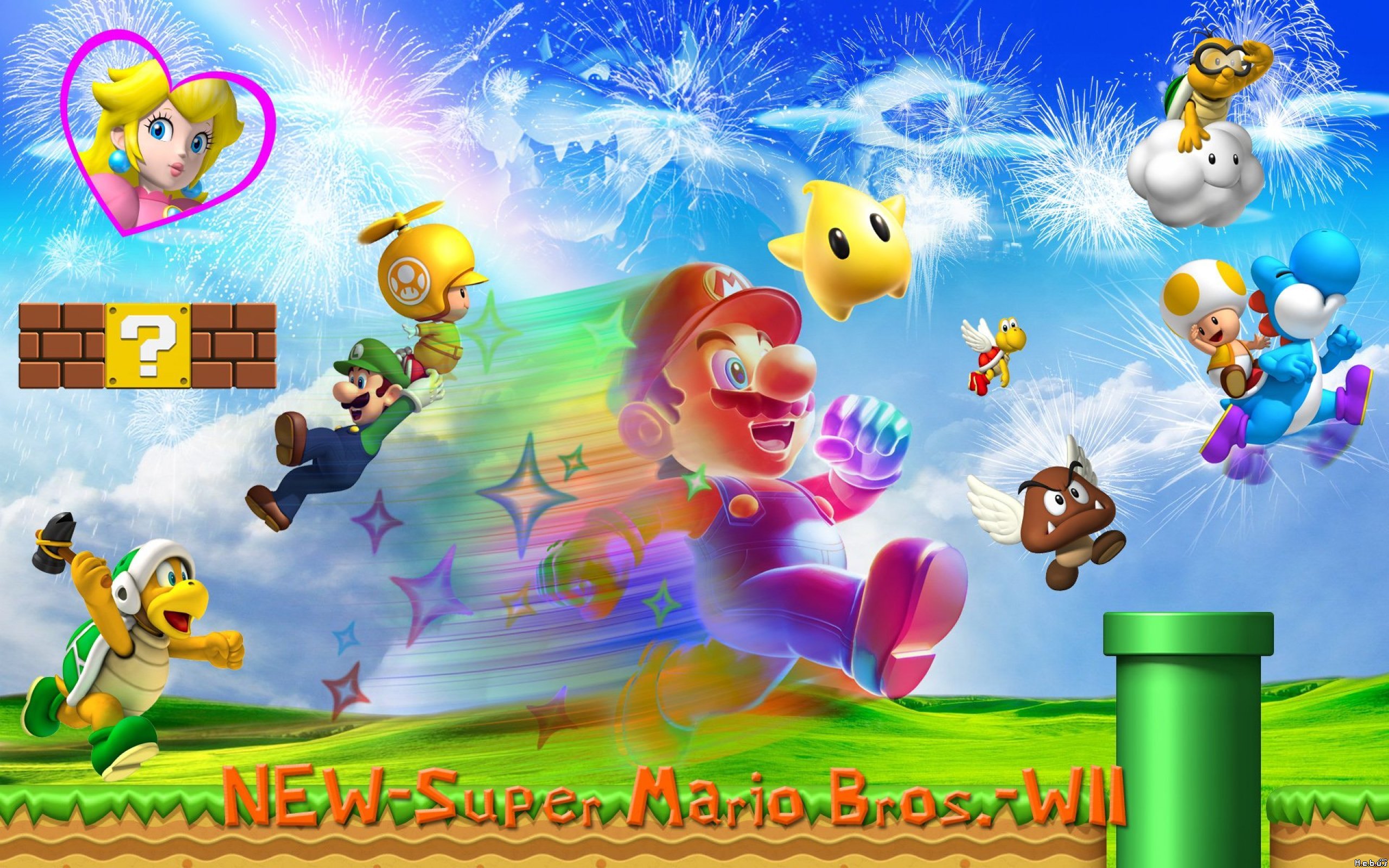 Koopa Troopa Mario Goomba Yoshi Luigi Toad Mario Bowser Princesse Peach 2560x1600