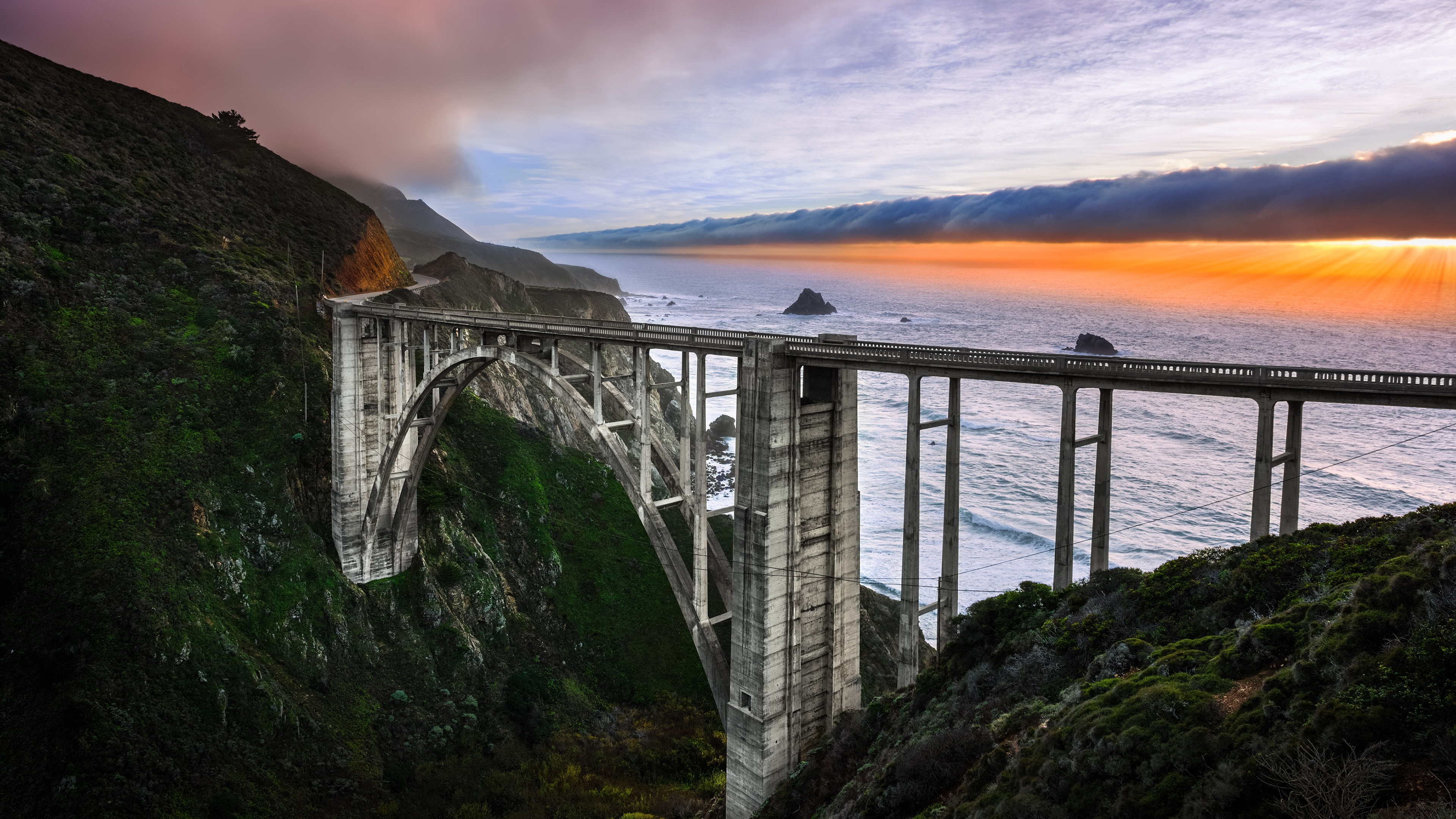 California Landscape Bixby Creek Bridge Viaduct Clouds Sea 3840x2160