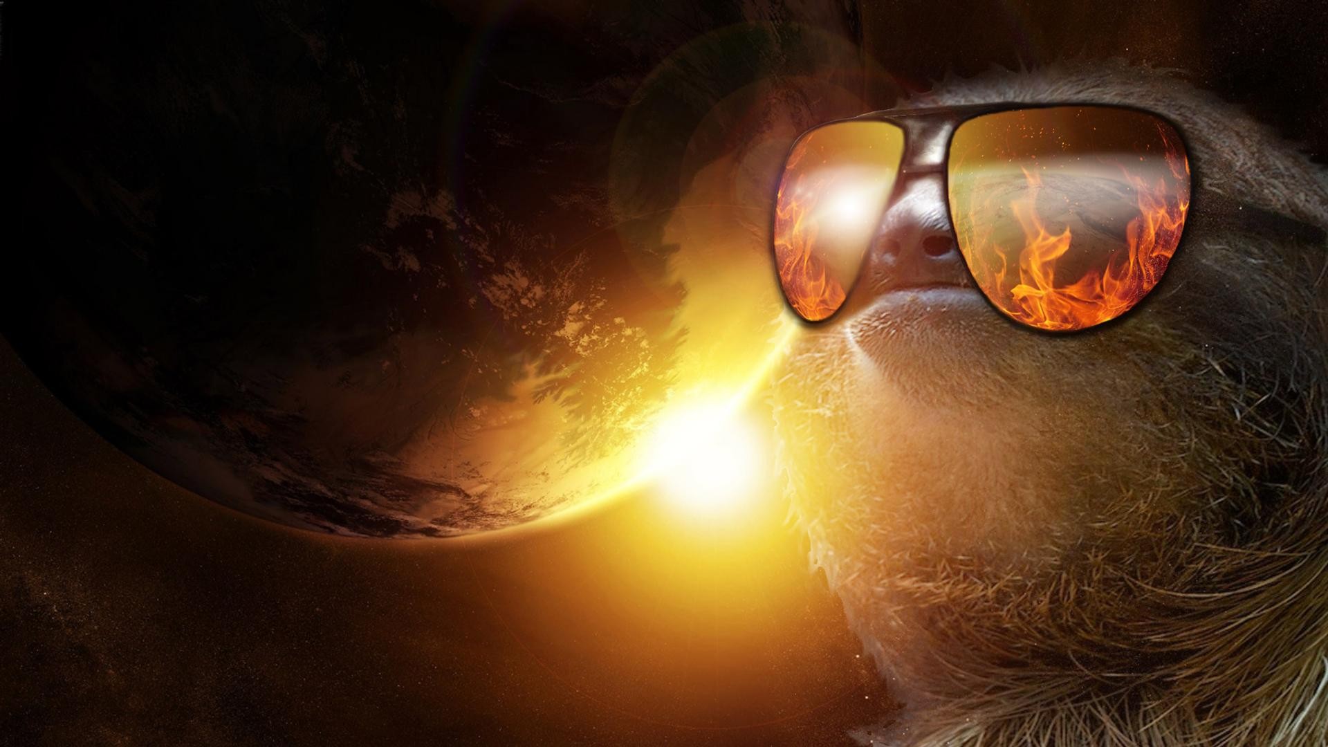 Planet Sloths Sunglasses Stars Digital Art 1920x1080