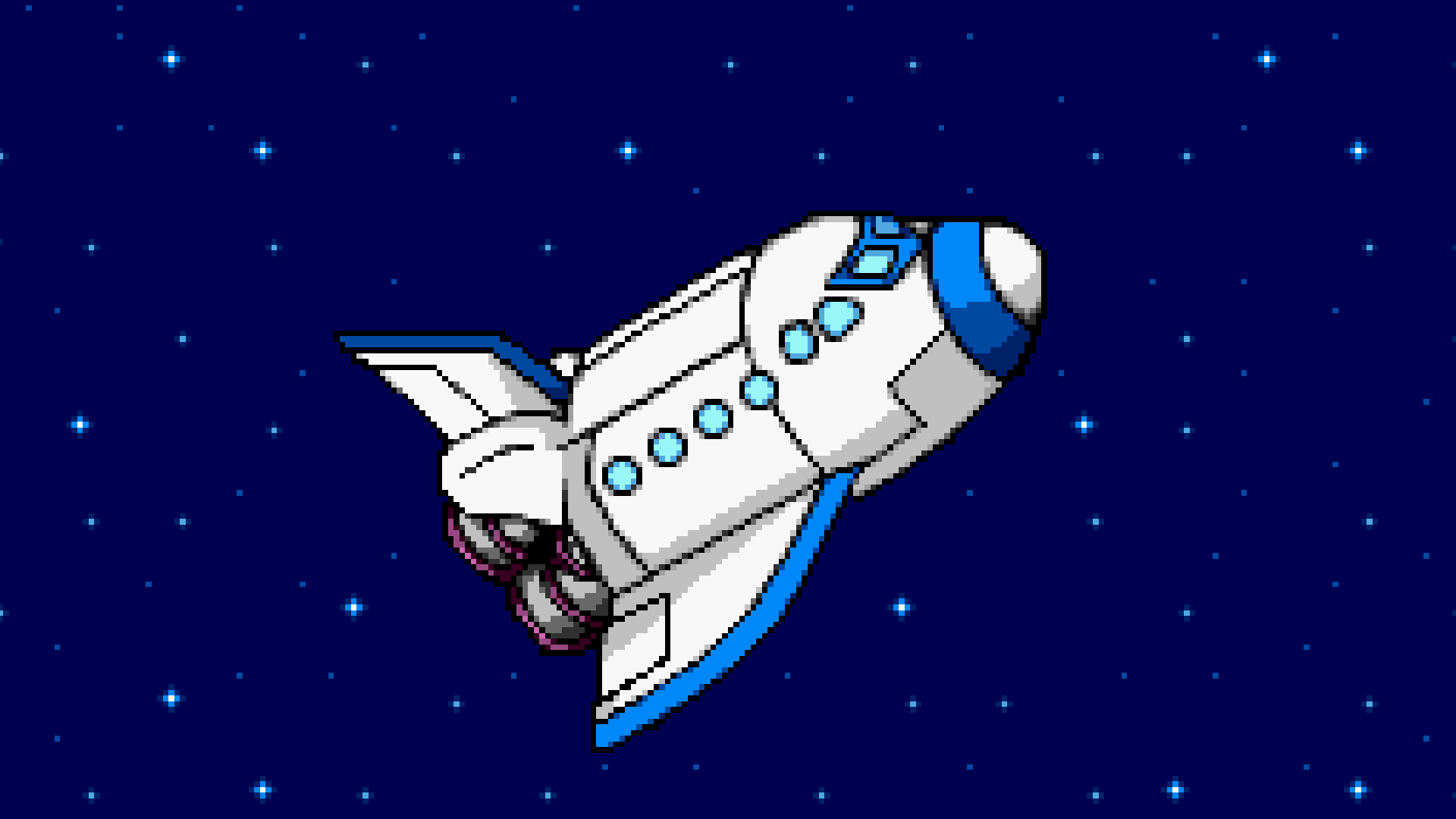 Digital Art Minimalism Pixels Pixel Art Universe Space Stars Spaceship Rocket Blue Background Bomber 1920x1080