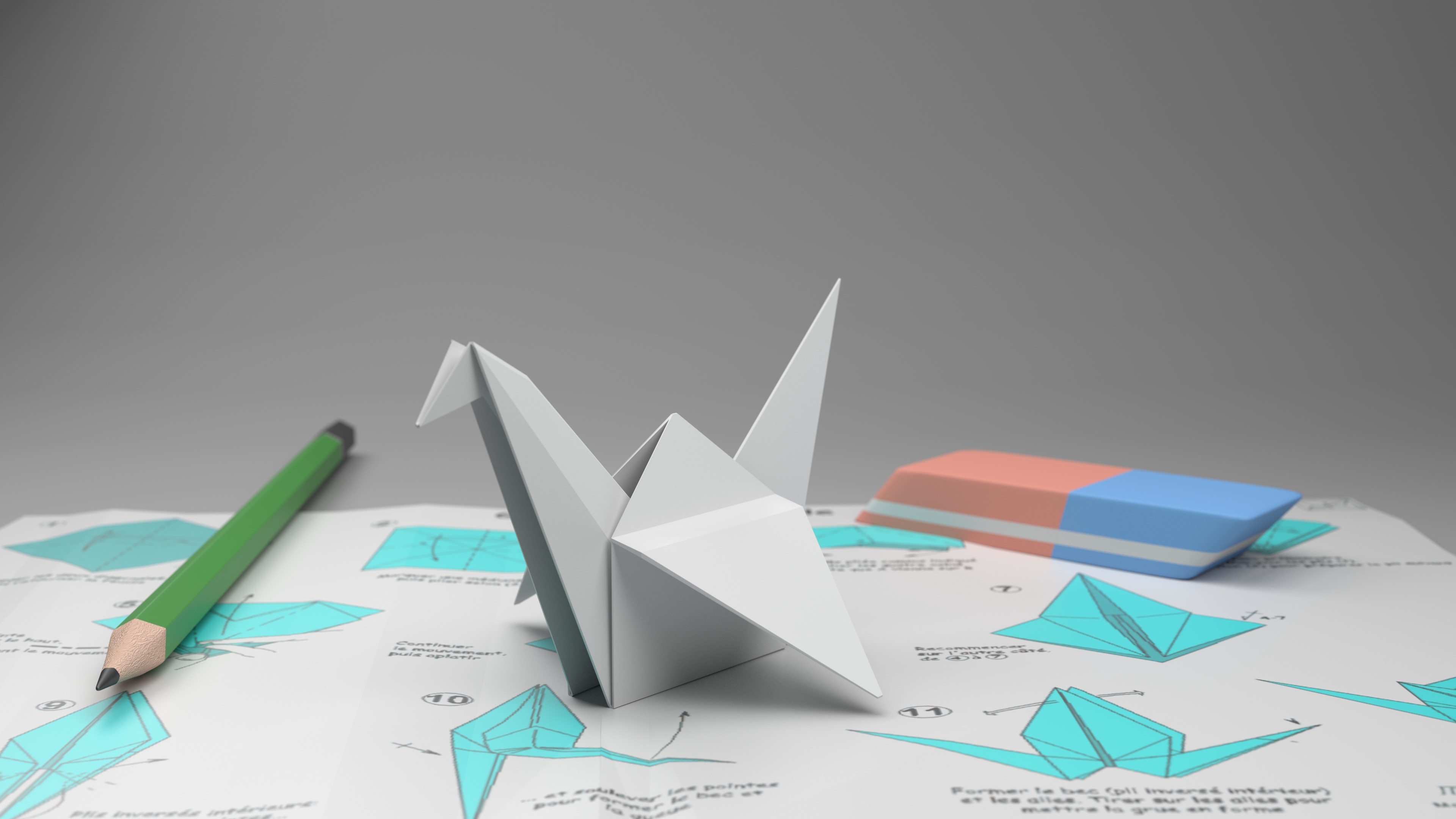 Origami 3D Paper Cranes 3840x2160