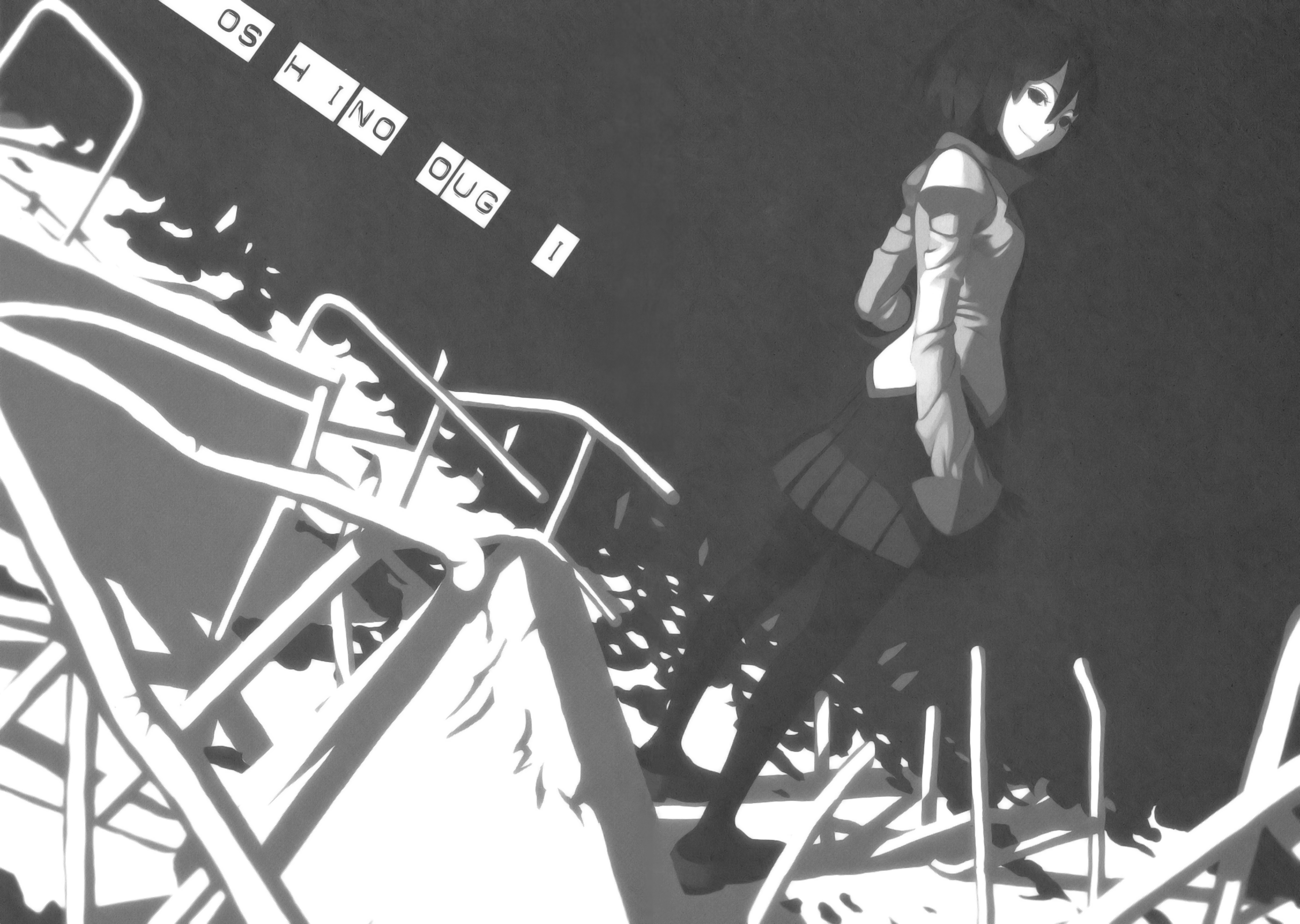 Monogatari Series Anime Girls Oshino Ougi Monochrome 2250x1600