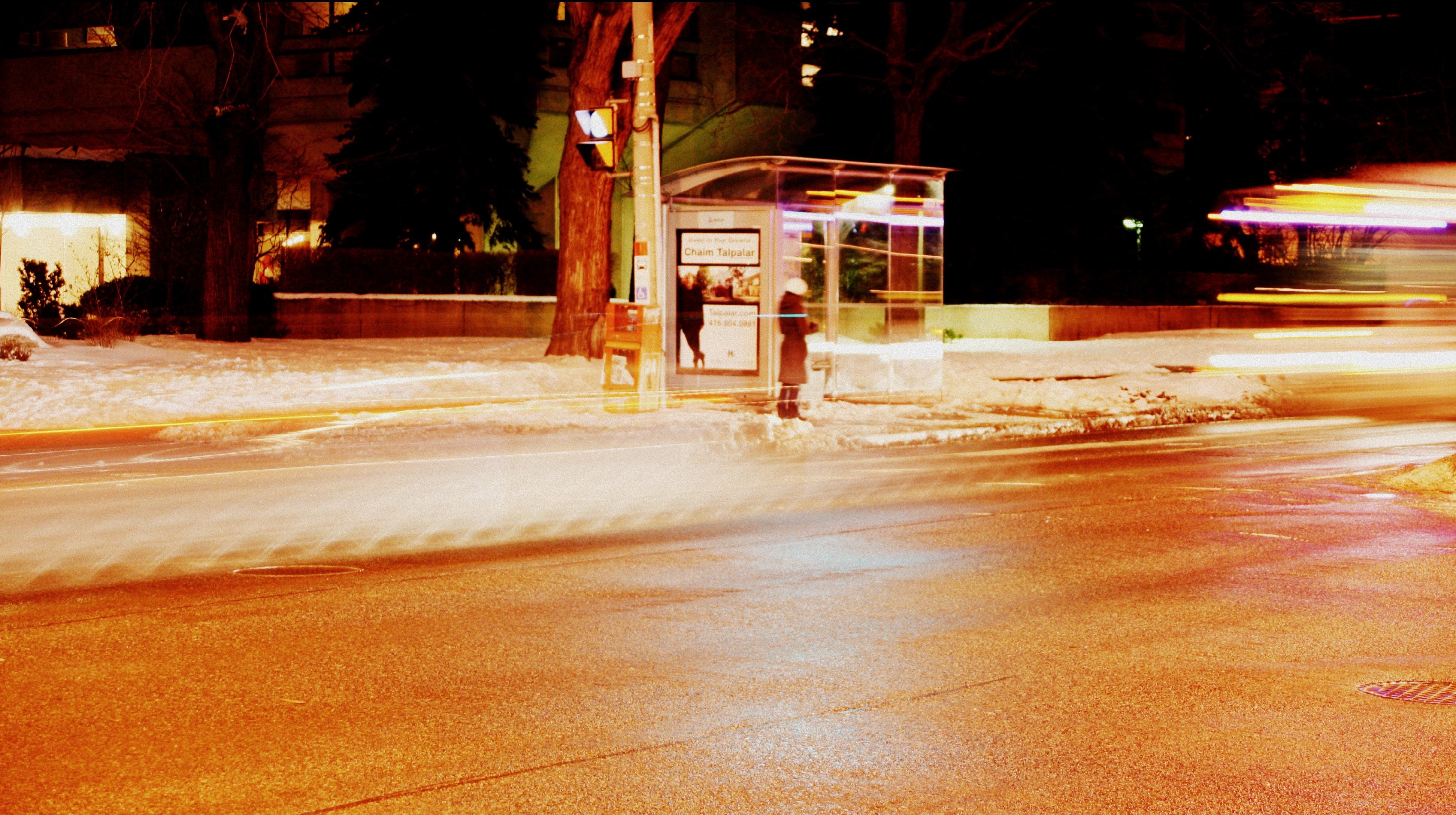 Urban Street City Photography Night Bus Stop Orange 3887x2177