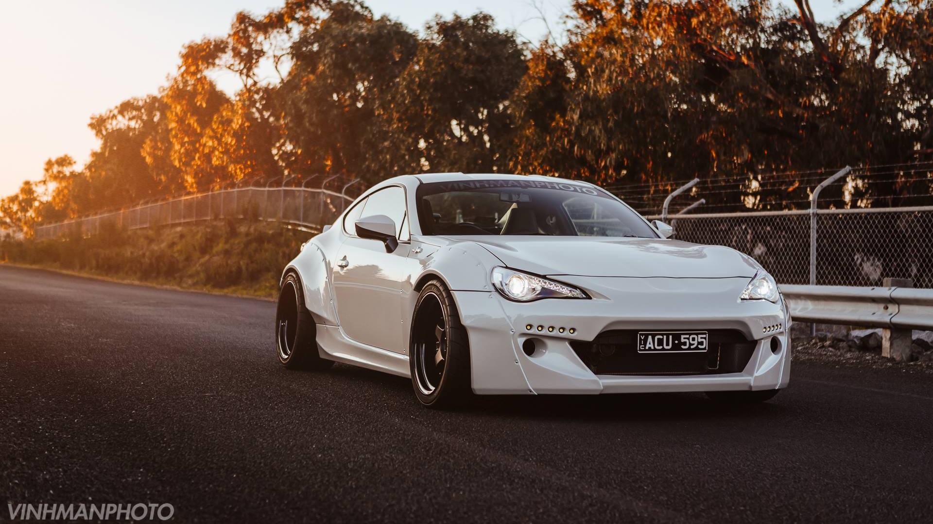 Toyota GT 86 JDM Japanese Cars Toyota Tuning Car Road Trees White Cars Rocket Bunny Vehicle Front An 1920x1080