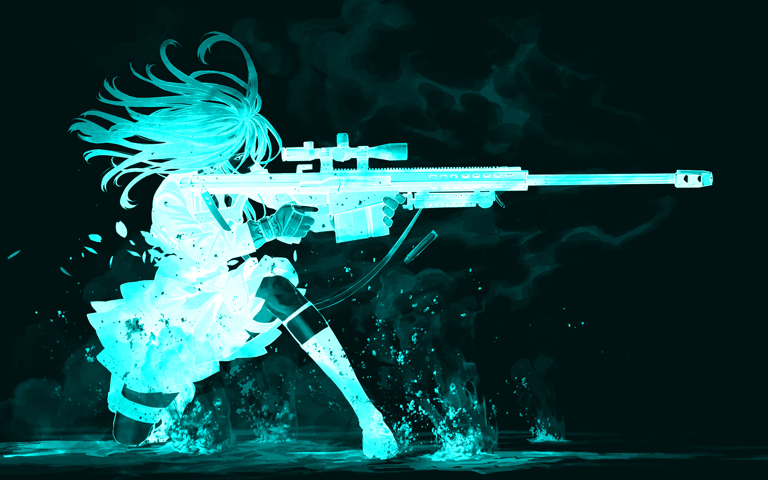 Anime Anime Girls Sniper Rifle Weapon Rifles Turquoise Cyan Kozaki Yuusuke 2560x1600