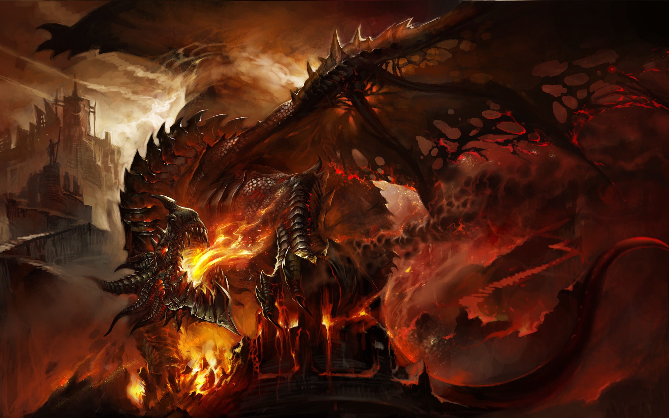 Fantasy Dragon City Fire Deathwing World Of Warcraft 2560x1600