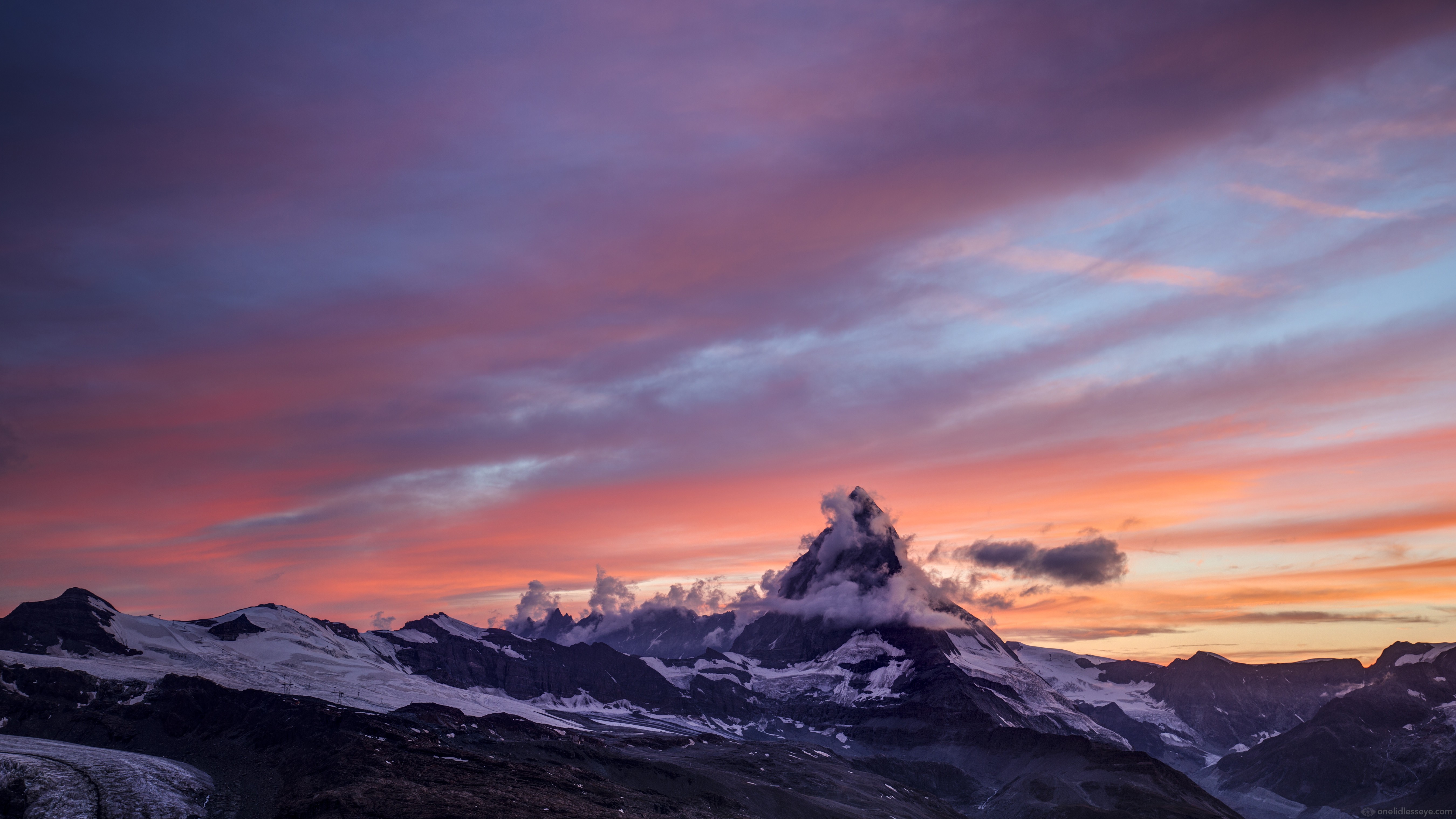 Nature Mountains Matterhorn Sunset Landscape 5399x3037