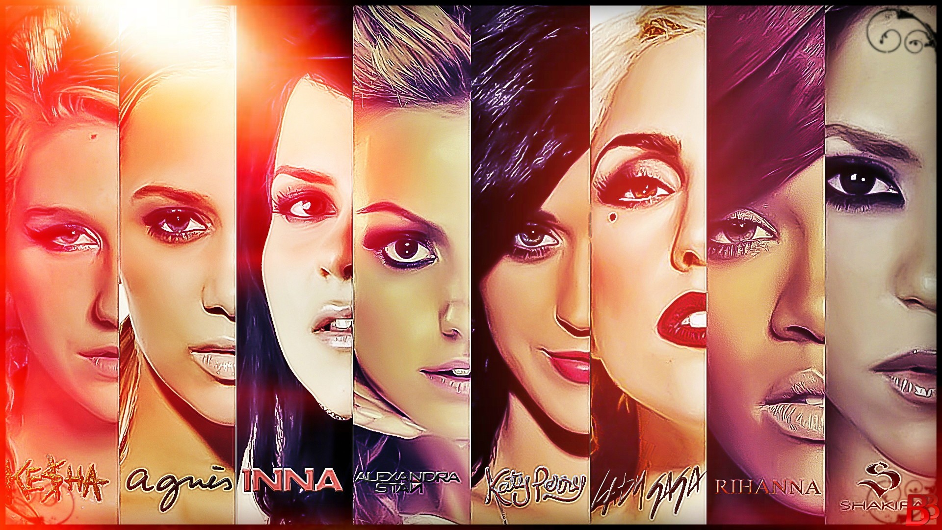 Katy Perry Lady Gaga Rihanna Shakira Alexandra Stan Kesha Elena Alexandra Apostoleanu Collage Women 1920x1080