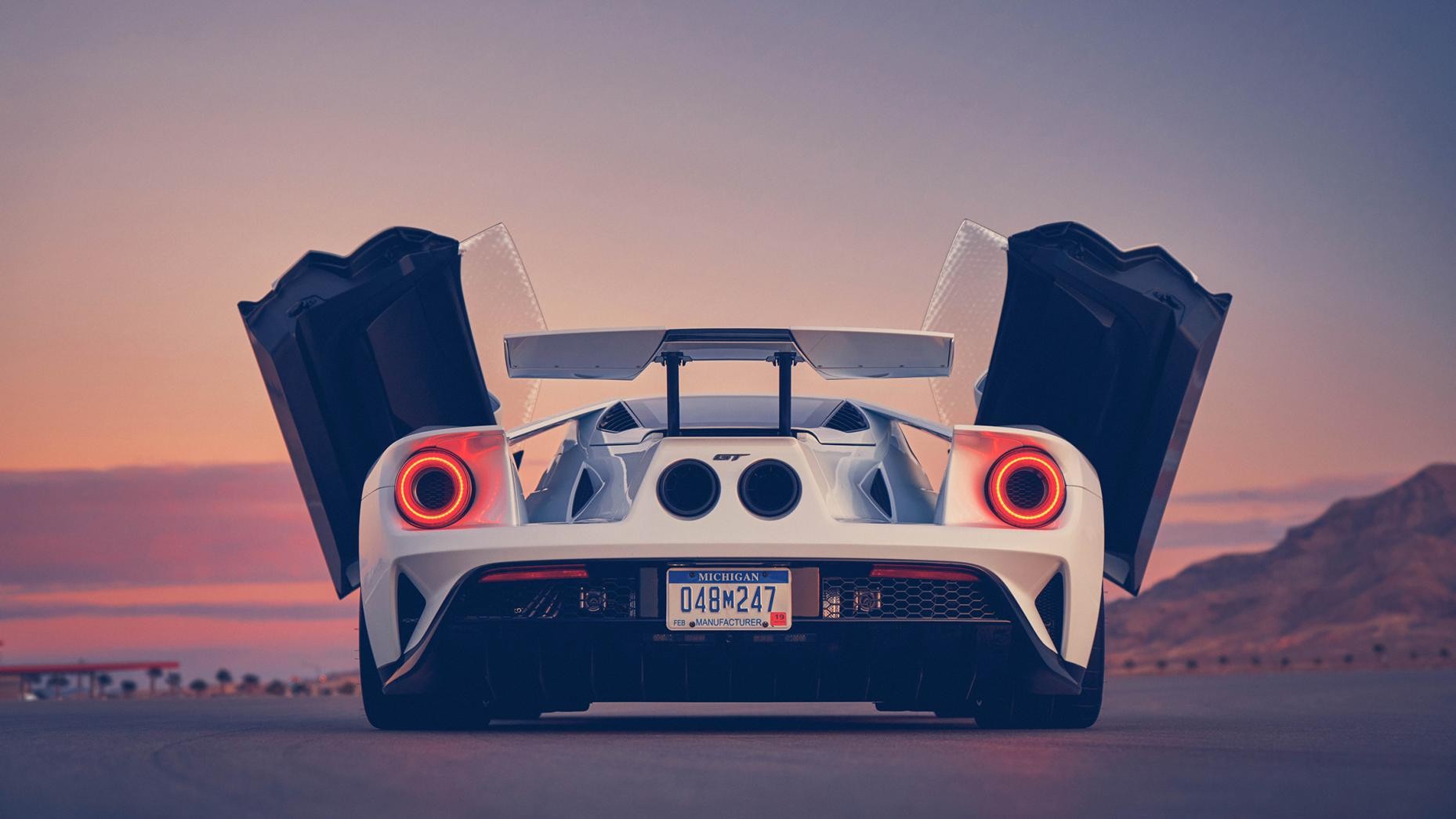 Car Ford GT Wings Ford Sunset Sports Car Super Car White 1858x1045