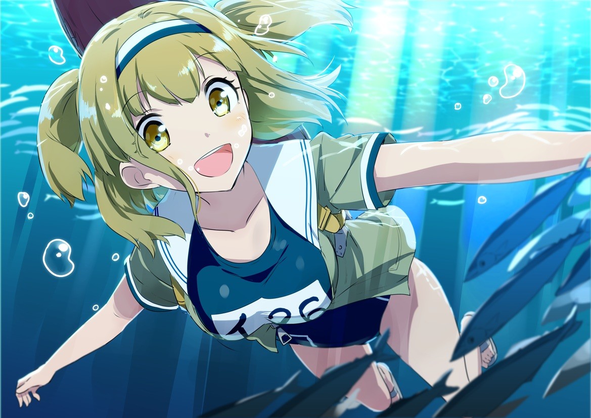 Fish Blonde Headband I 26 KanColle Kantai Collection Short Hair Twintails Underwater Yellow Eyes 1169x827