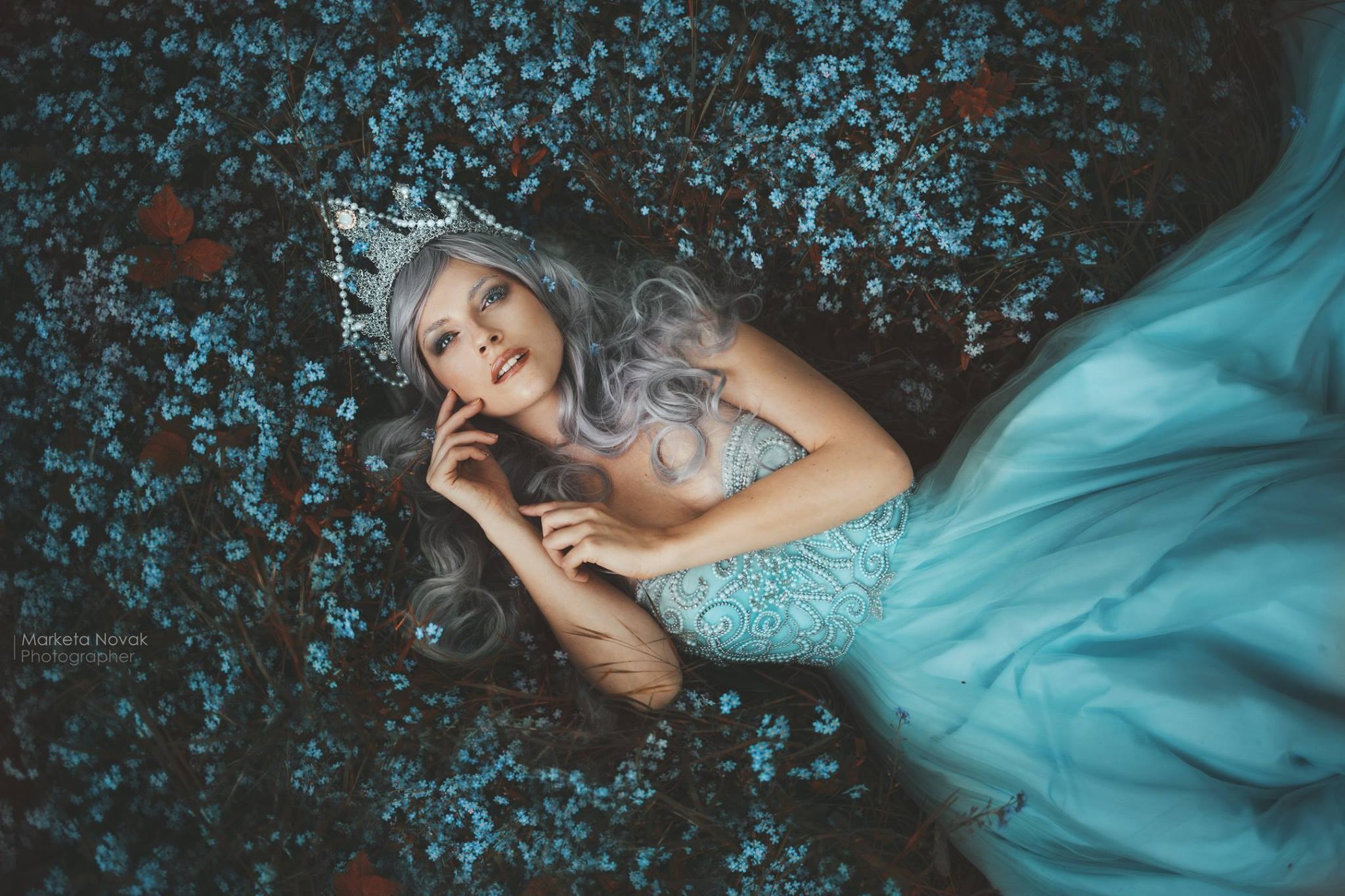 Marketa Novak Fantasy Girl Crown Blue Dress Women Model 500px 2048x1365