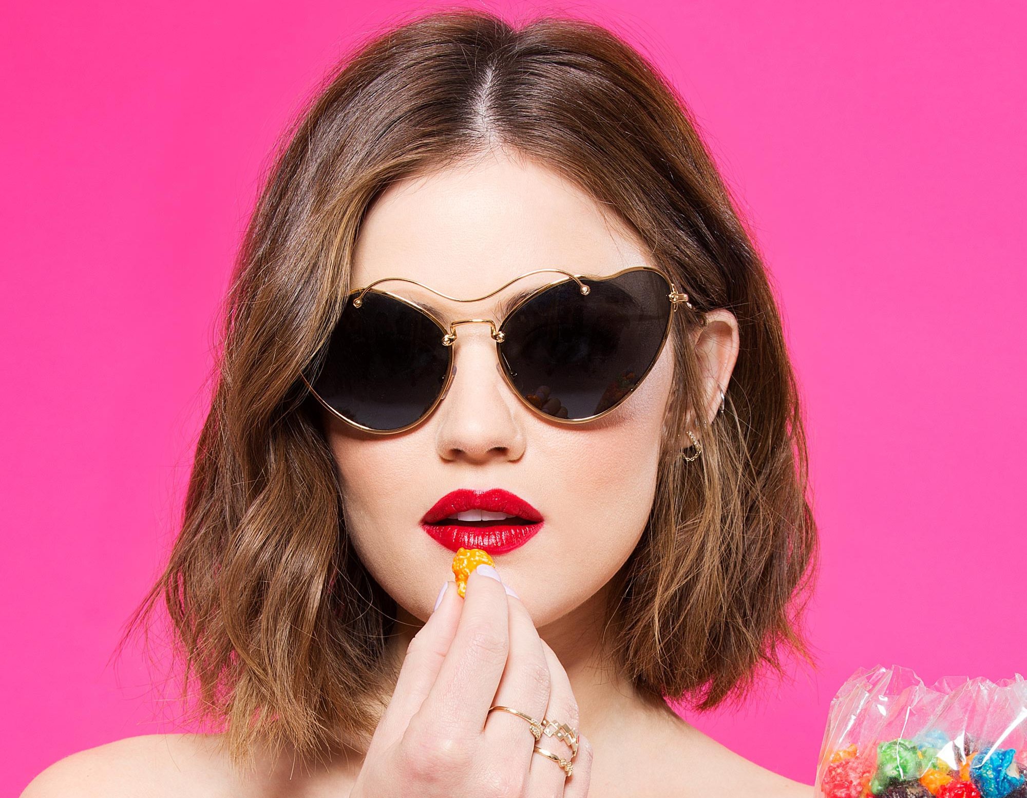 Lucy Hale American Actress Lipstick Sunglasses Brunette Face 2000x1554