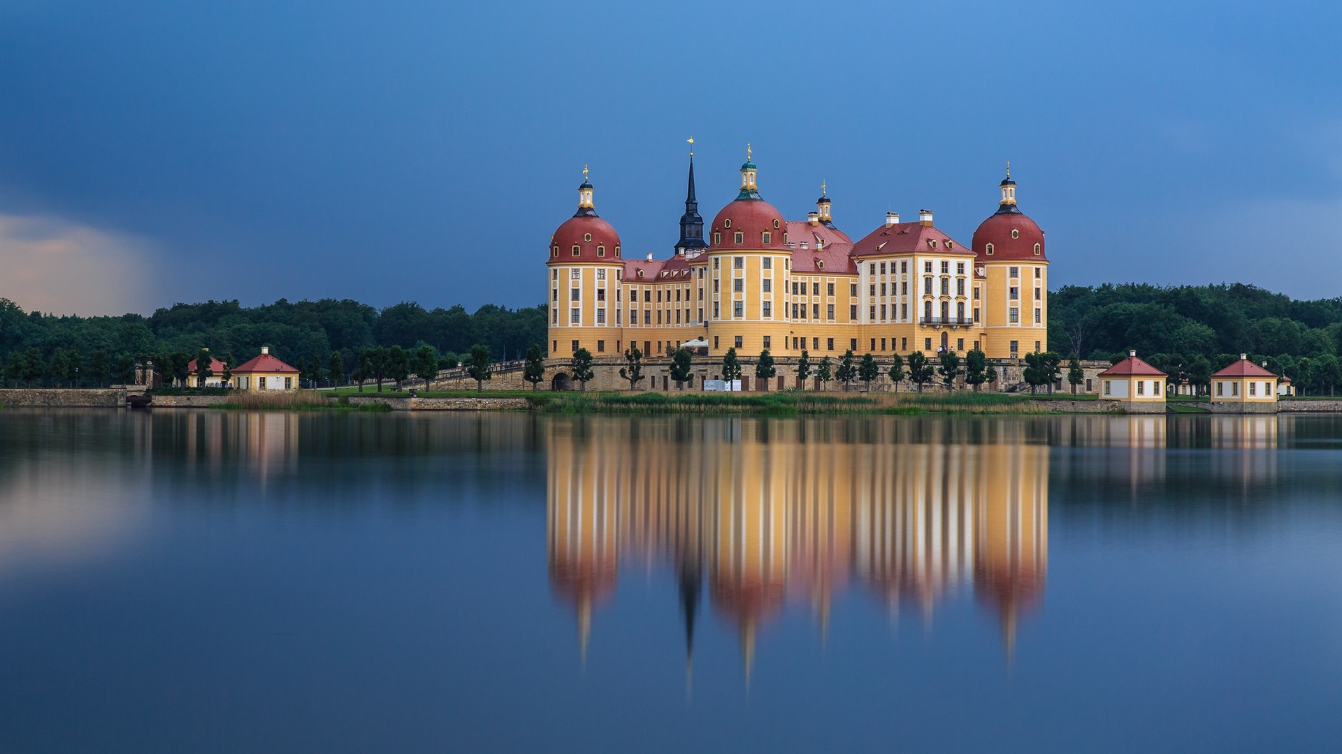 Reflects Lake Nature Sky Blue Forest Germany Moritzburg Castle House Building Landscape 1920x1080