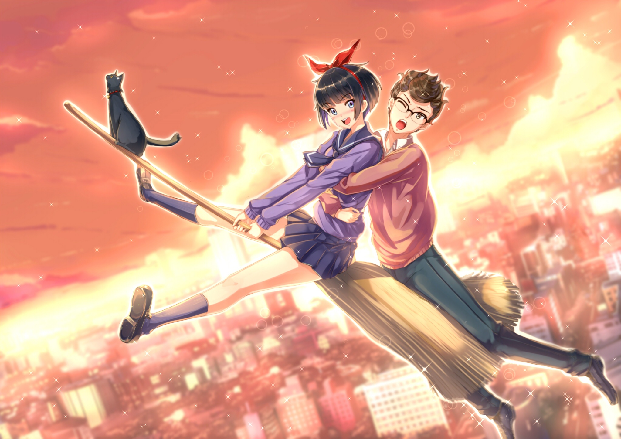 Kikis Delivery Service Kiki Witch Witches Broom Flying Broom Cats Short Hair Hair Ornament City Open 2046x1446