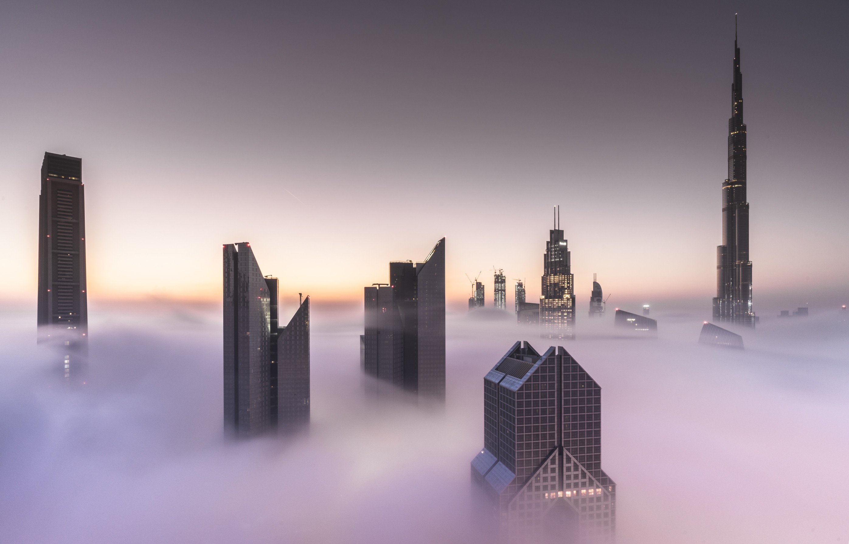Dubai Cityscape Mist Burj Khalifa United Arab Emirates 2792x1790
