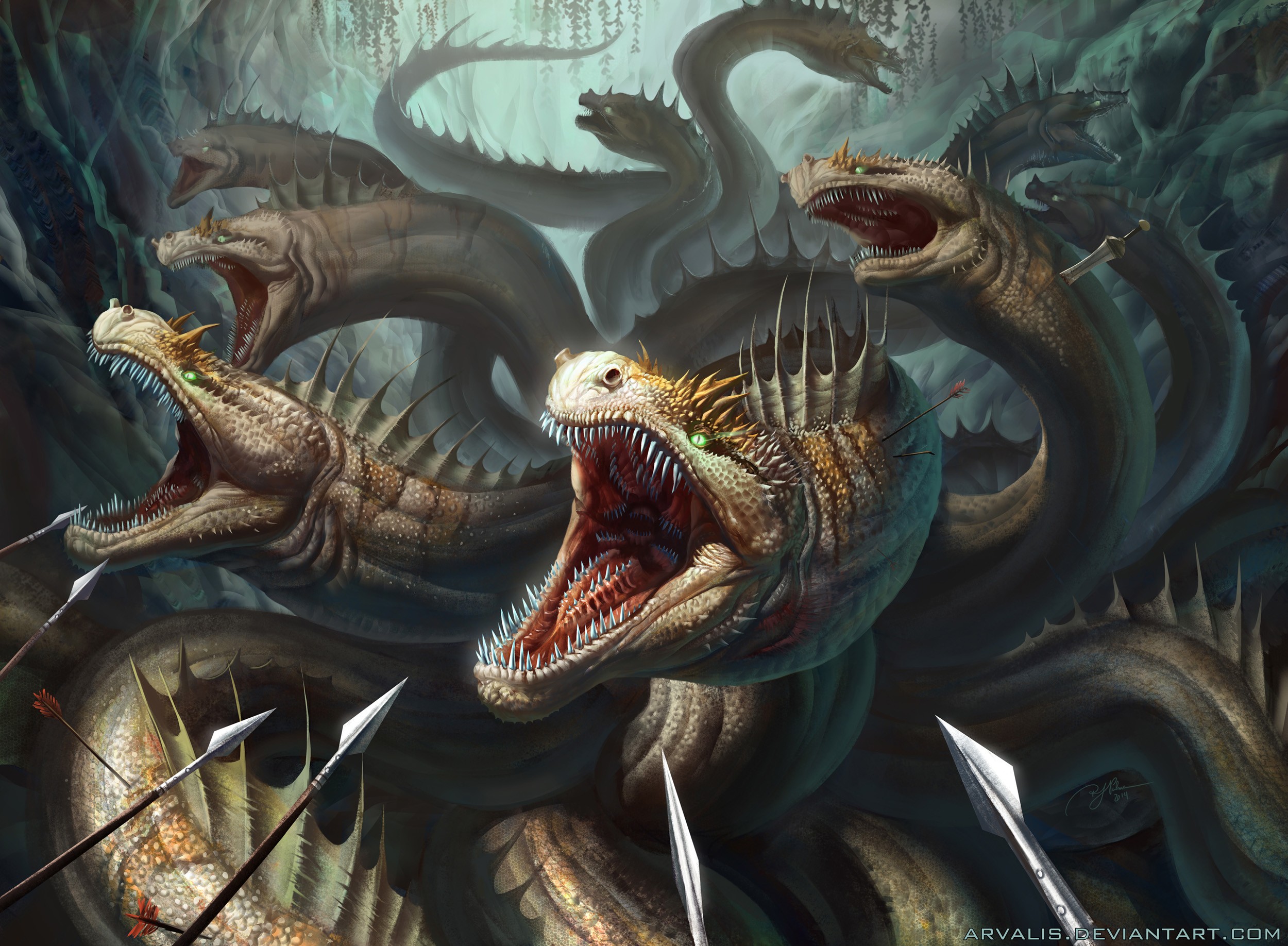 Hydra Creature DeviantArt Fantasy Art 2500x1836