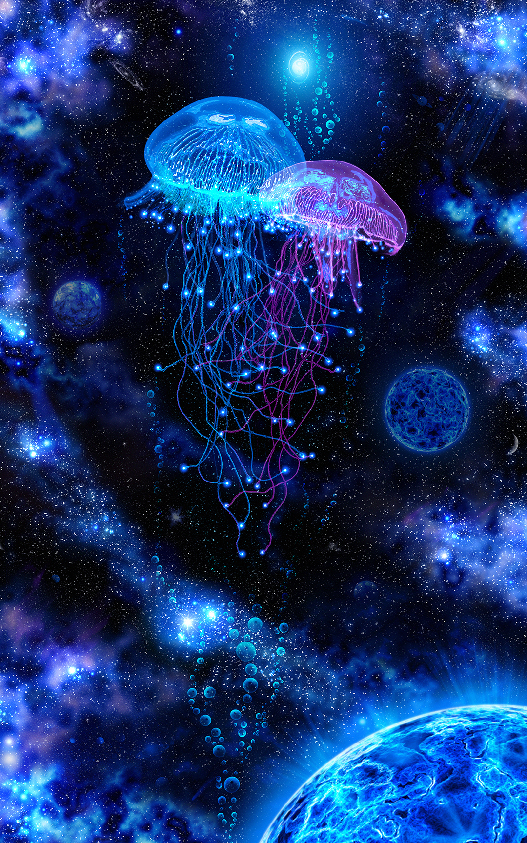 Science Fiction Fantasy Art Surreal Space Digital Art Illustration Universe Alchemy Blue Vertical 1080x1728