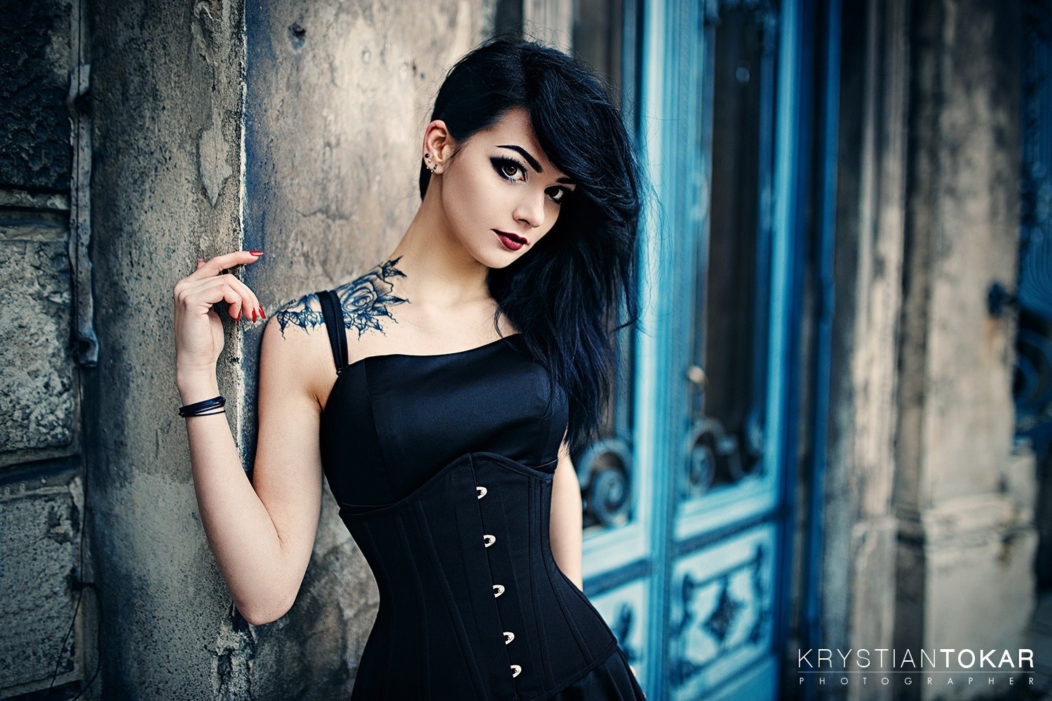 Krystian Tokar Women Model Long Hair Black Hair Dress Makeup Looking At Viewer Tattoo Eyes Red Lipst 1500x1000