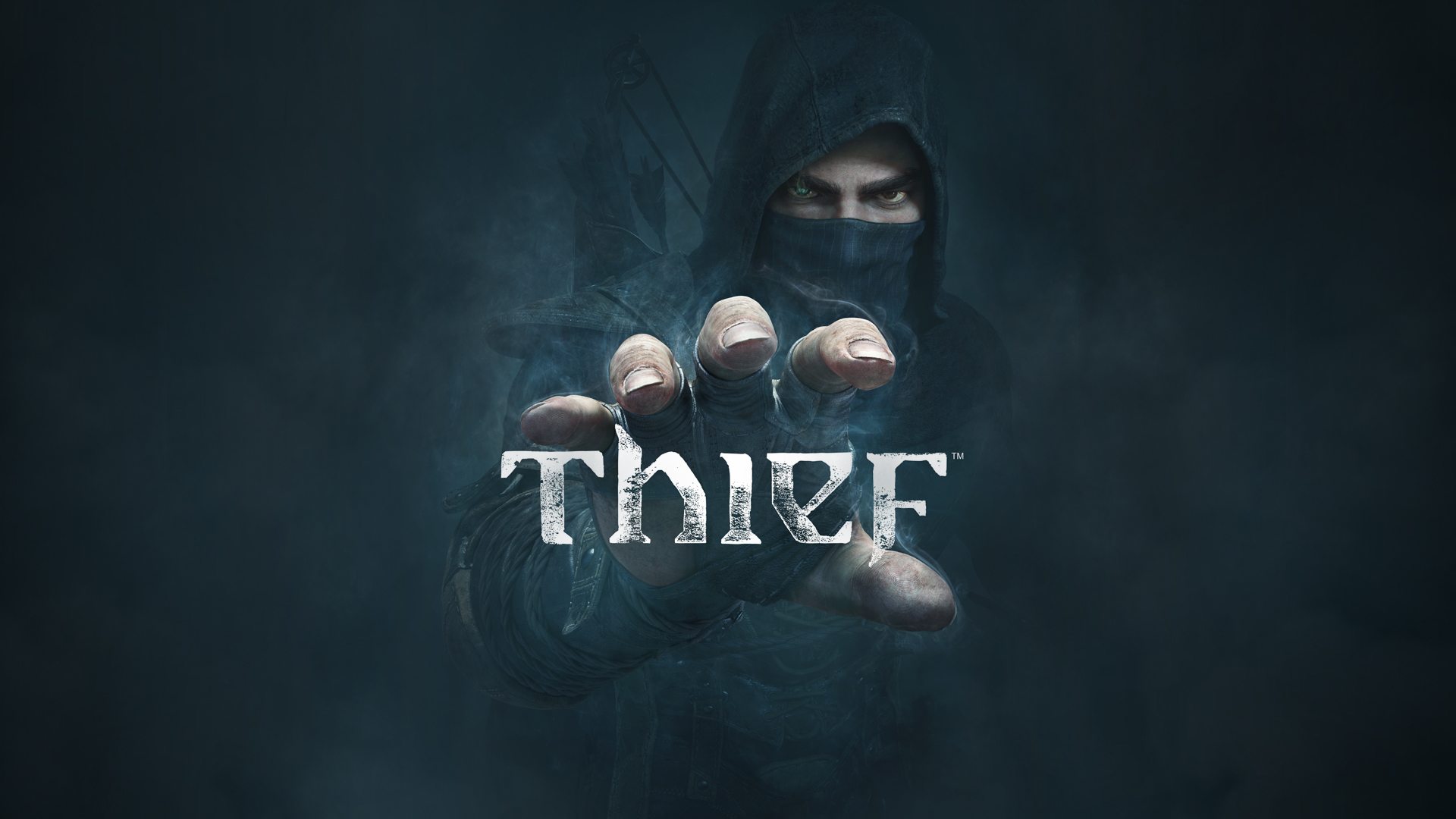 Thief Video Games Bow Bow And Arrow Hoods Black Gloves Black Background Eyes Video Game Art 1920x1080