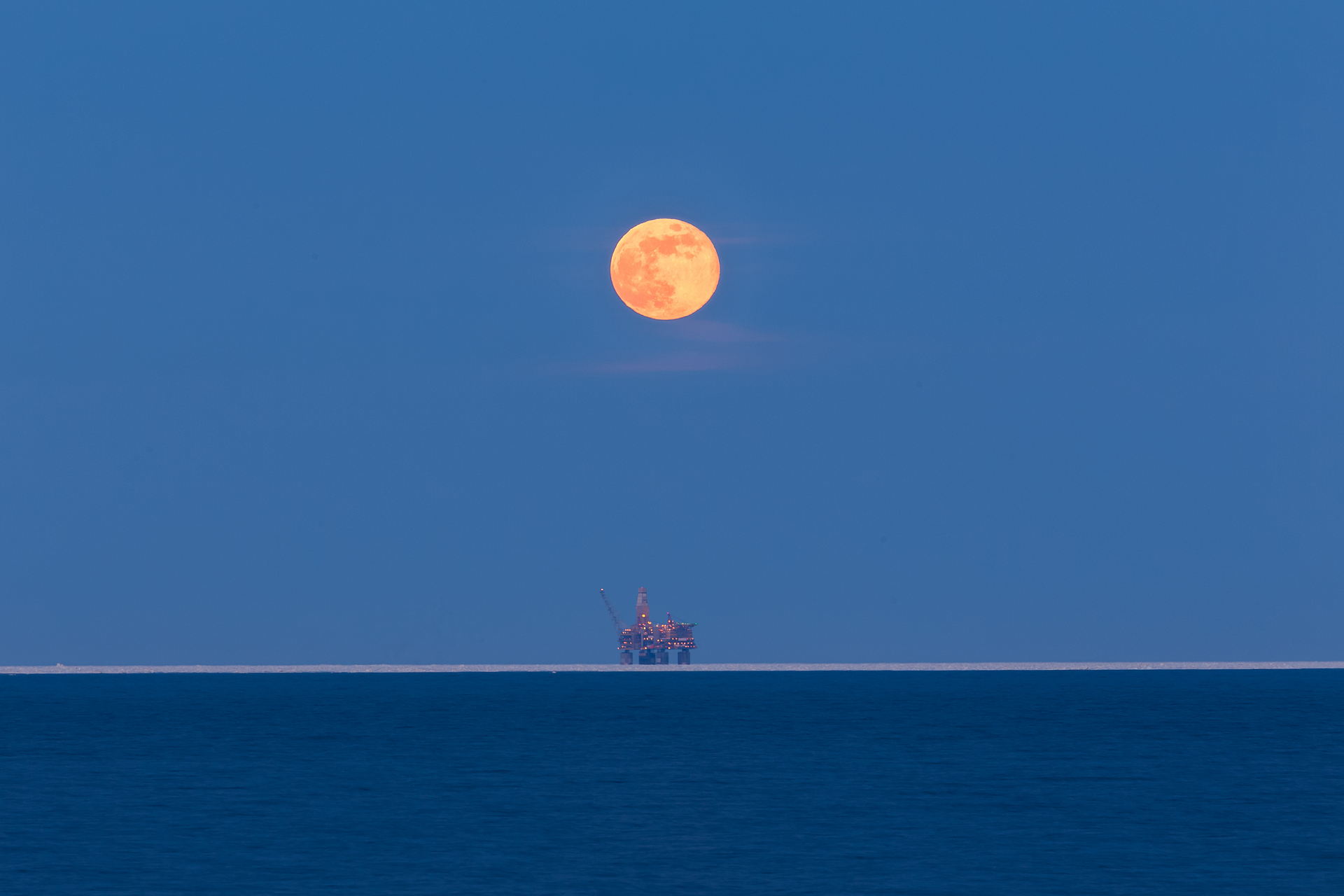 Landscape Photography Moon Sea Sky Oil Platform Nature Blue 1920x1280