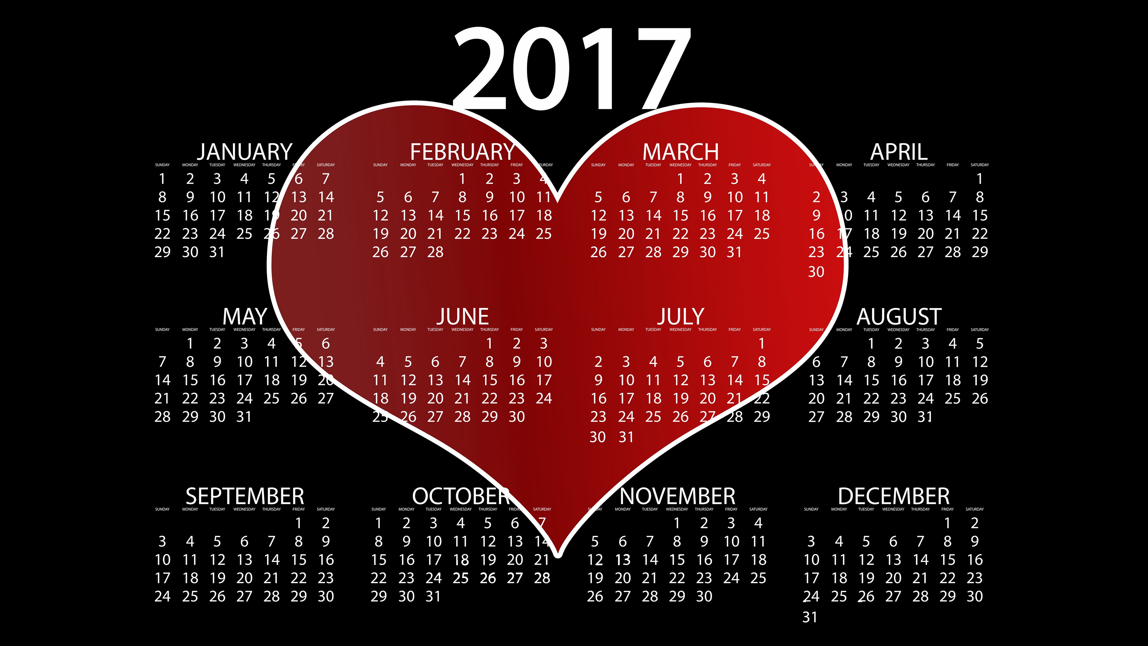 Calendar Heart Red Black 4000x2250
