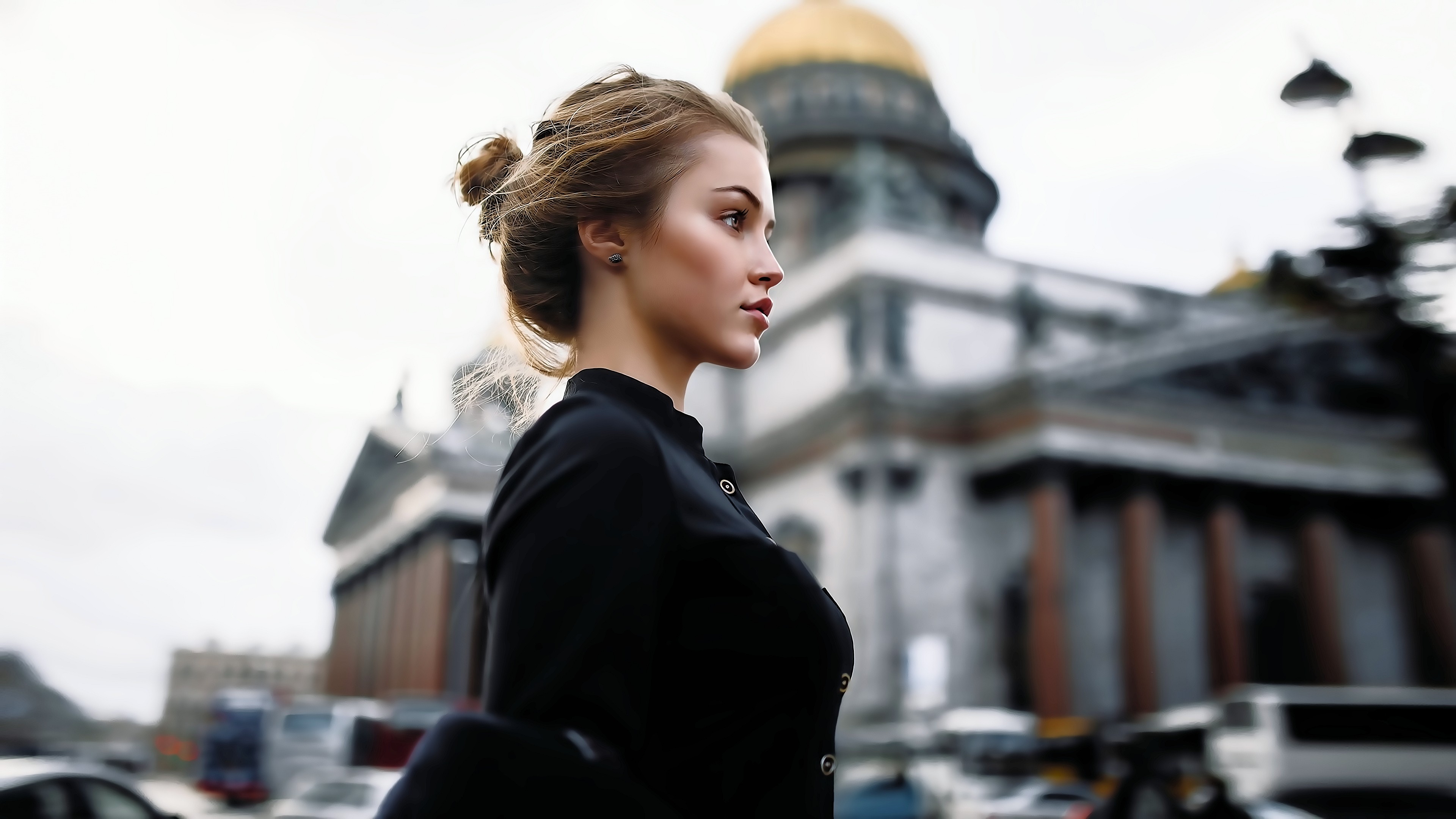 Blonde Model Women Photoshop Bokeh Profile Women Outdoors Urban St Petersburg Julia Tavrina 3840x2160