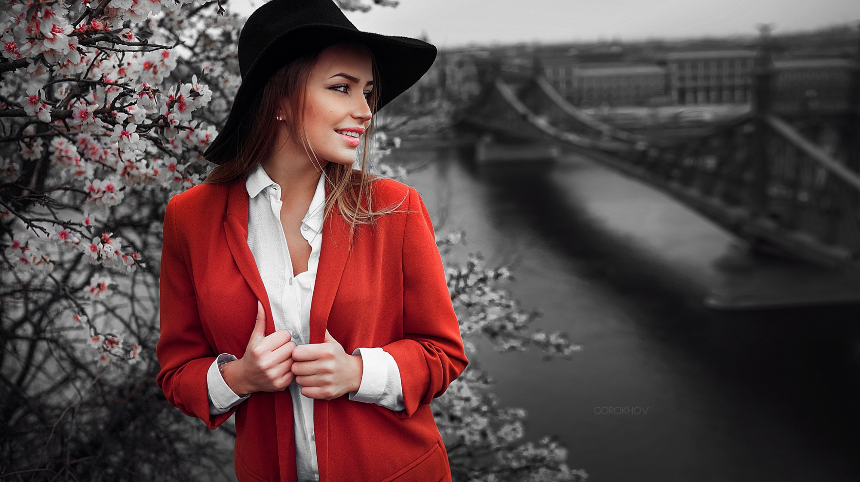 Maria Puchnina Model Blonde Red Coat Coats Looking Away Black Hat White Shirt Ivan Gorokhov Women Wi 1768x992