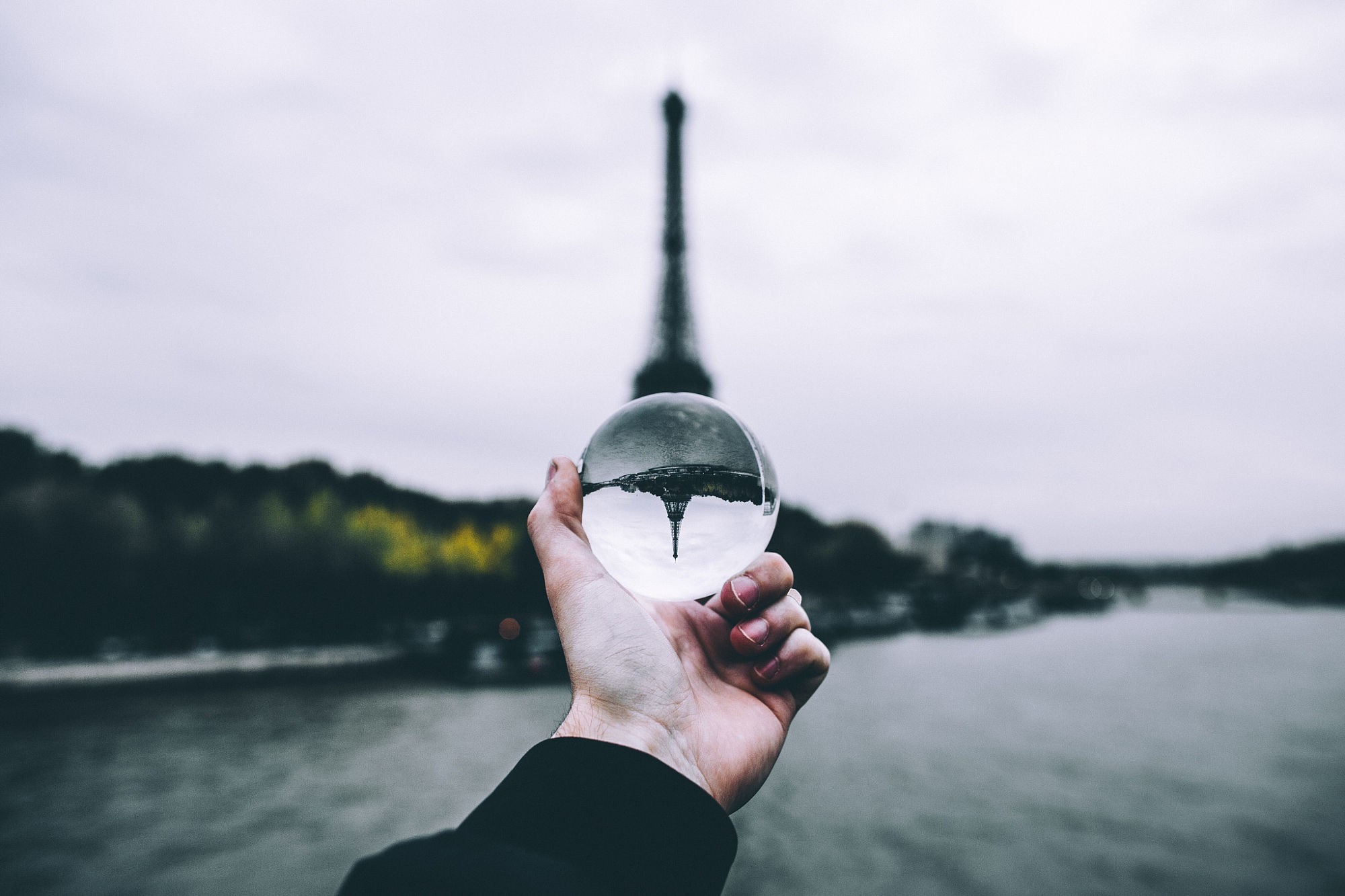 Paris Eiffel Tower Reflection Sphere Hands Upside Down Photography Nature Macro Depth Of Field Globe 2000x1333