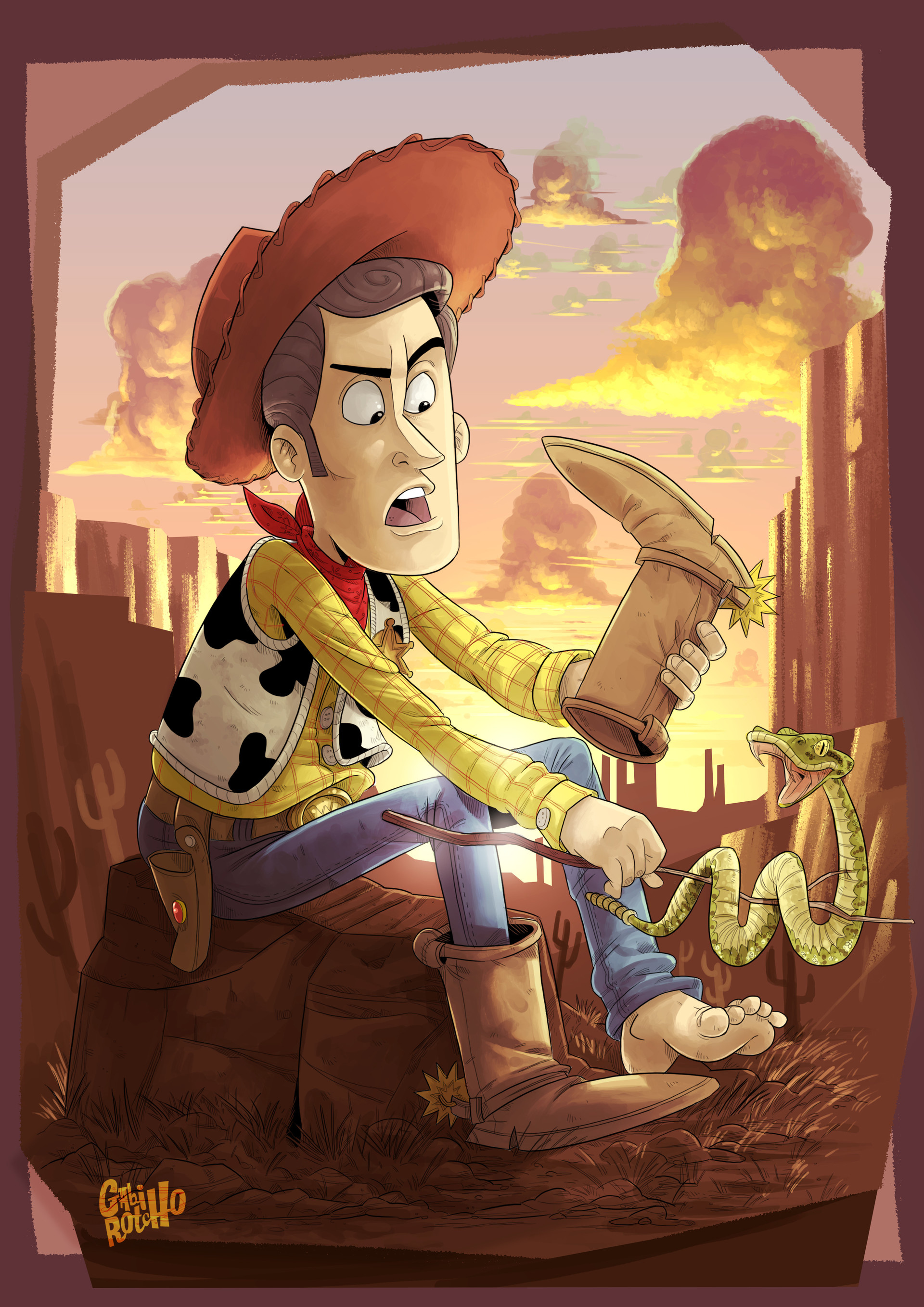Gabirotcho Digital Art Fan Art Toy Story Cowboys Desert Boots Snake Men Sheriff Sheriff Woody 1920x2716
