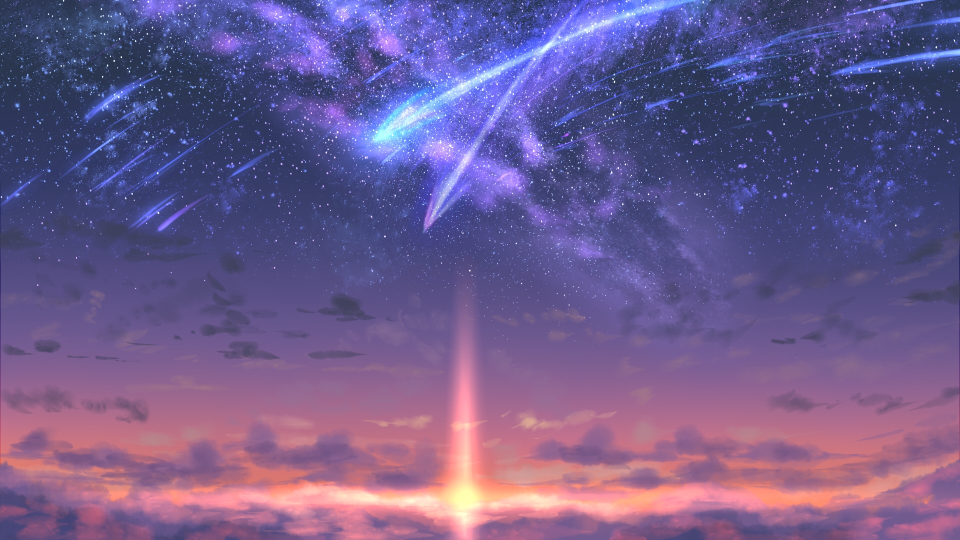 Meteors Space Sunset Clouds Stars Galaxy Artwork Sky Kimi No Na Wa 1920x1080